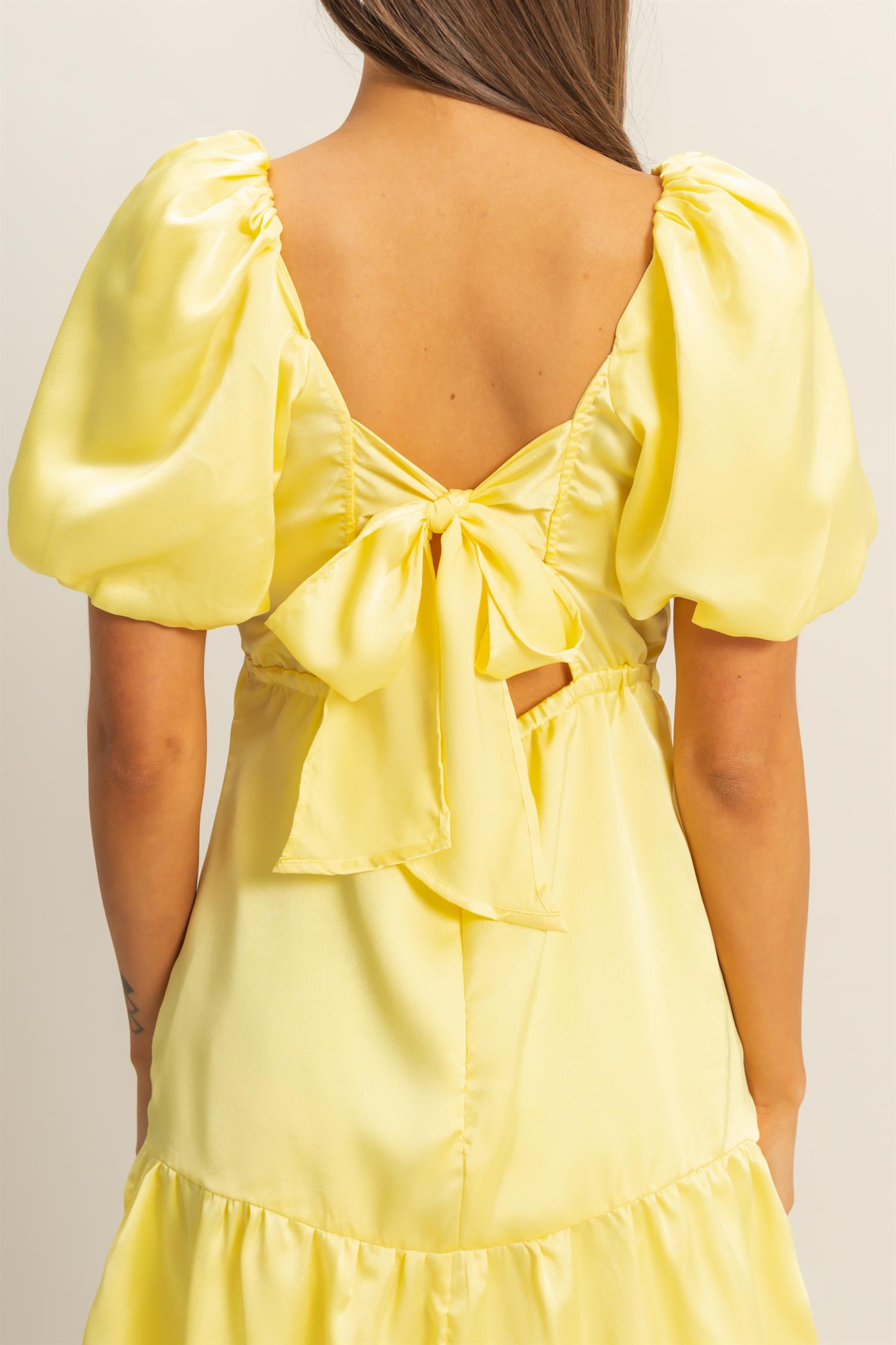 Wholesale Ruched Mini Dress Dresses HF22C741 LIME YELLOW HYFVE