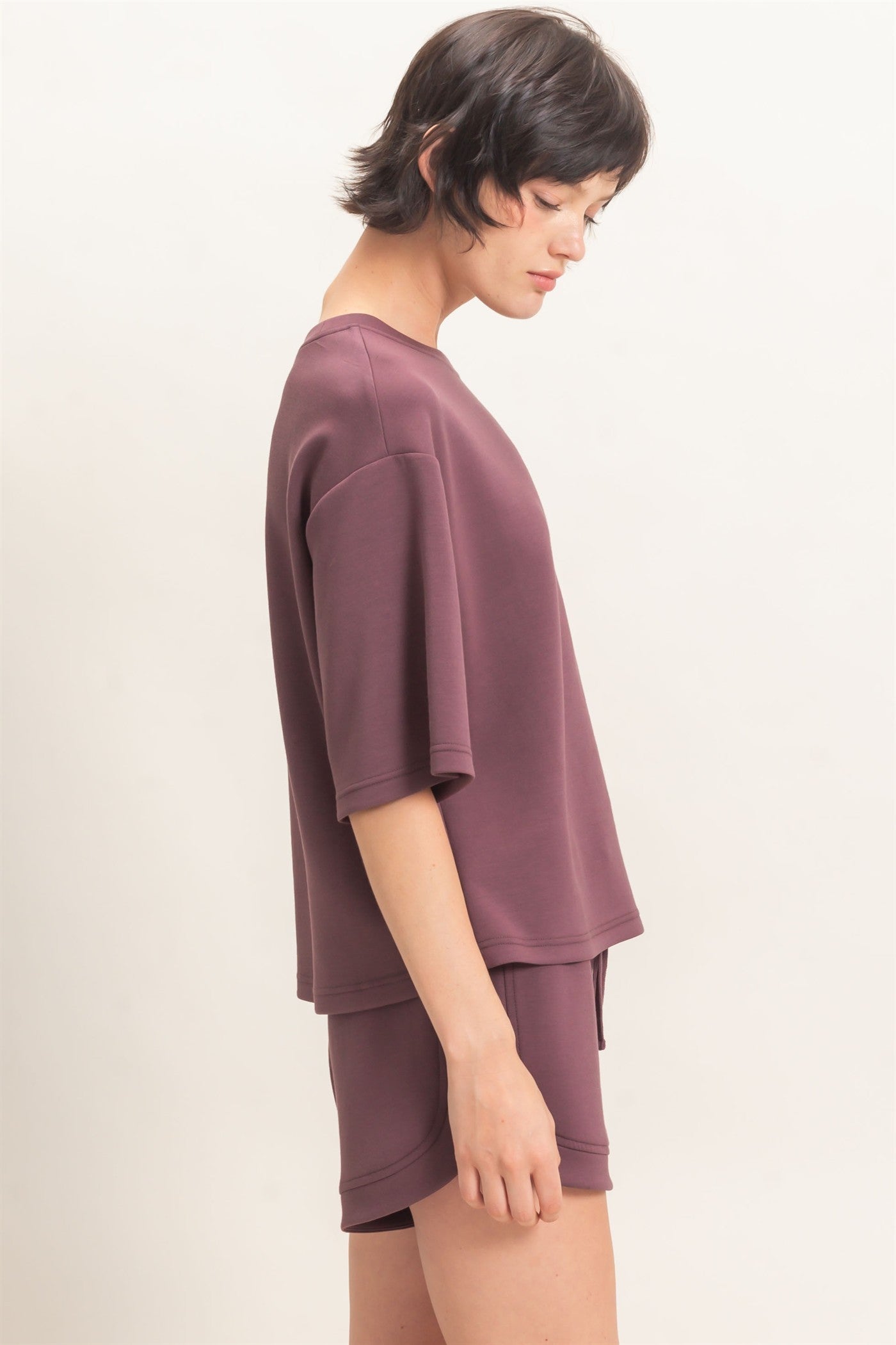 Wholesale Loose Fit Crew Neck Short Sleeve Top Clothing Tops DZ26C965 COCOA DOUBLE ZERO