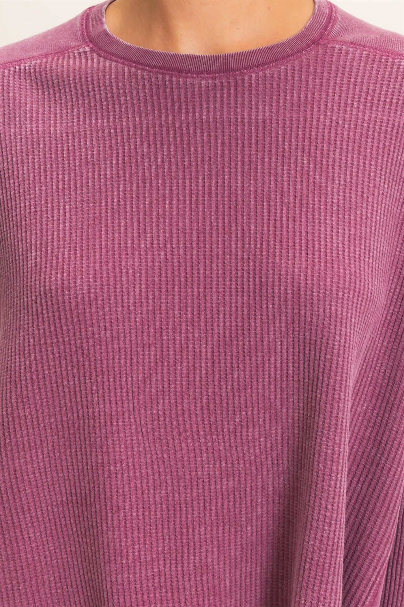 Wholesale Oversized Mineral Washed Waffle Knit Top Clothing Tops DZ26E654 DARK CHERRY DOUBLE ZERO