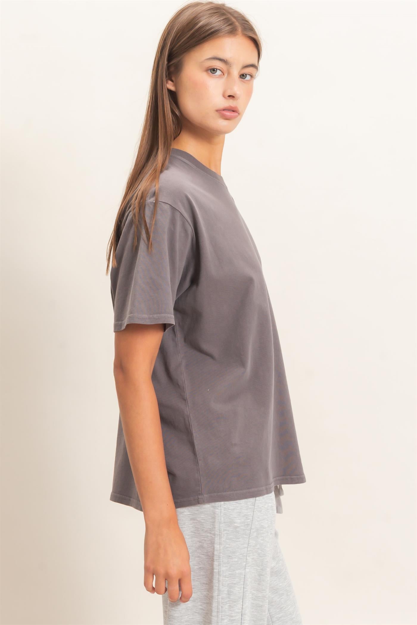 Wholesale Crew Neck Pigment Dye T-Shirt Clothing Tops DZ26E448 CHARCOAL DOUBLE ZERO