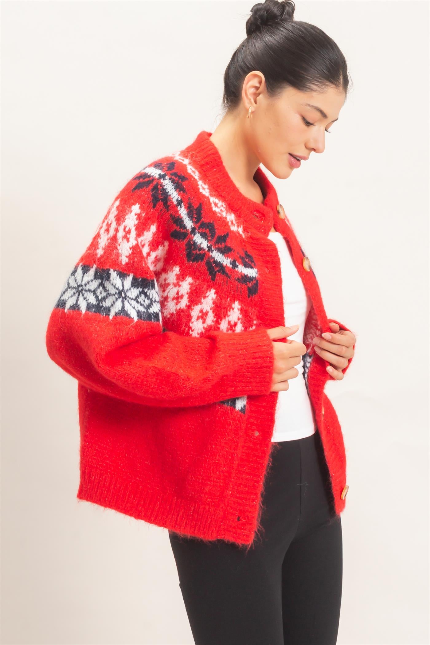 Wholesale Fair Isle Button-Front Cardigan Cardigans HF26E918 RED HYFVE