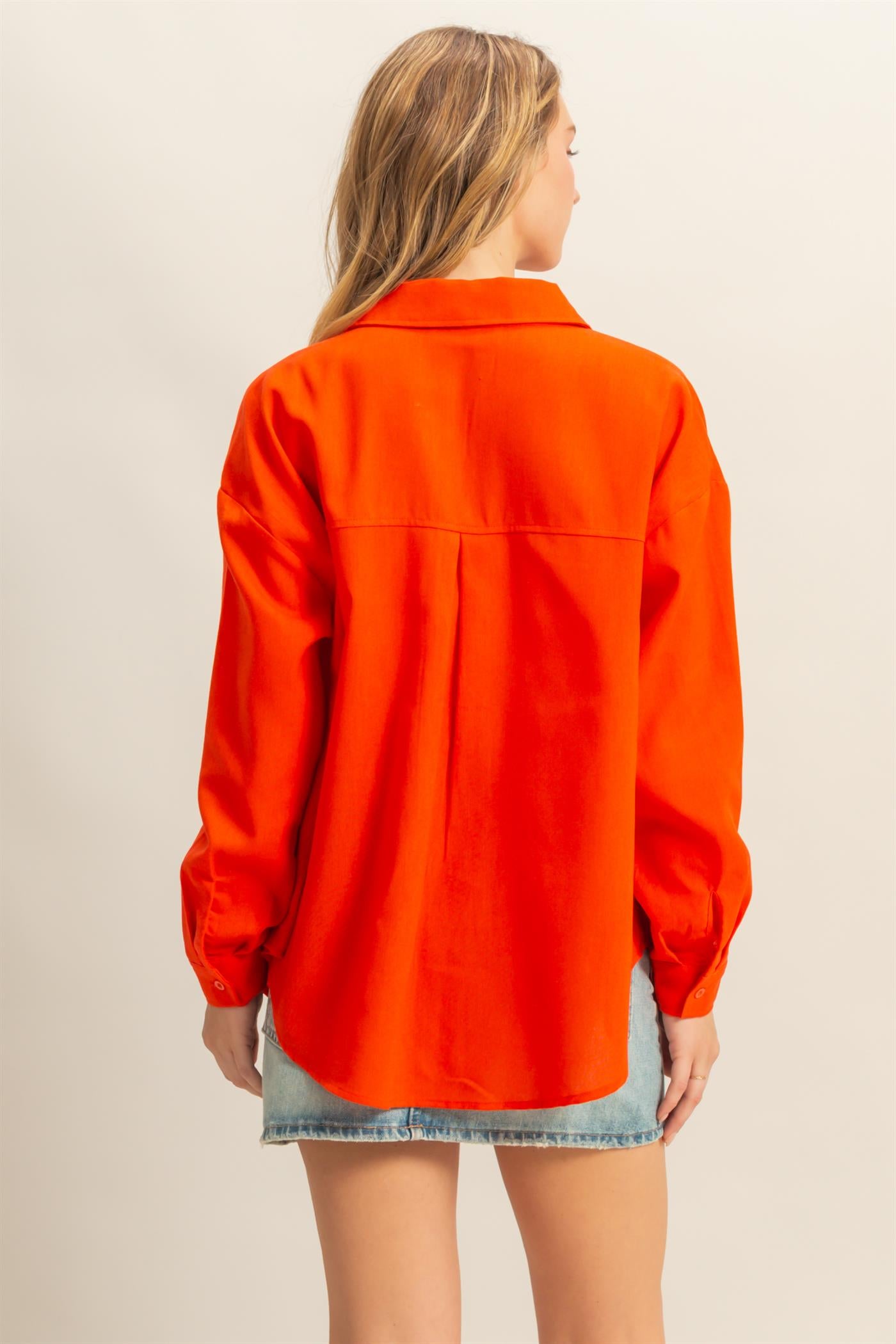 Wholesale Sand Washed Relaxed Long Sleeve Shirt Clothing Tops DZ24C609 TOMATO DOUBLE ZERO