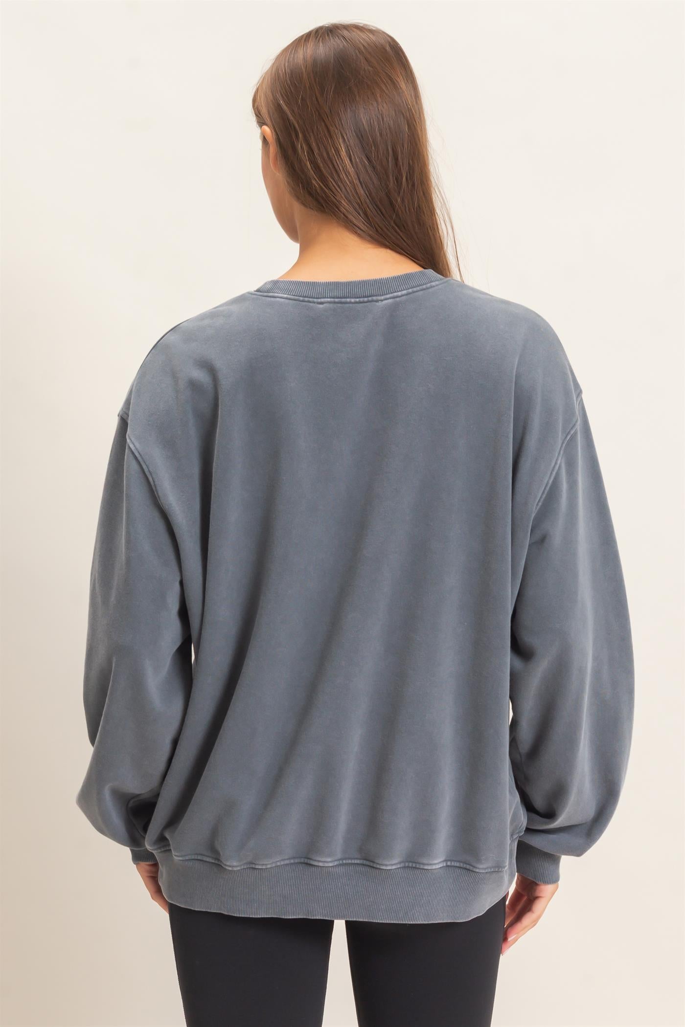 Wholesale Mineral Wash Crew Neck Sweatshirt Sweatshirts DZ26E990 DARK GRAY DOUBLE ZERO