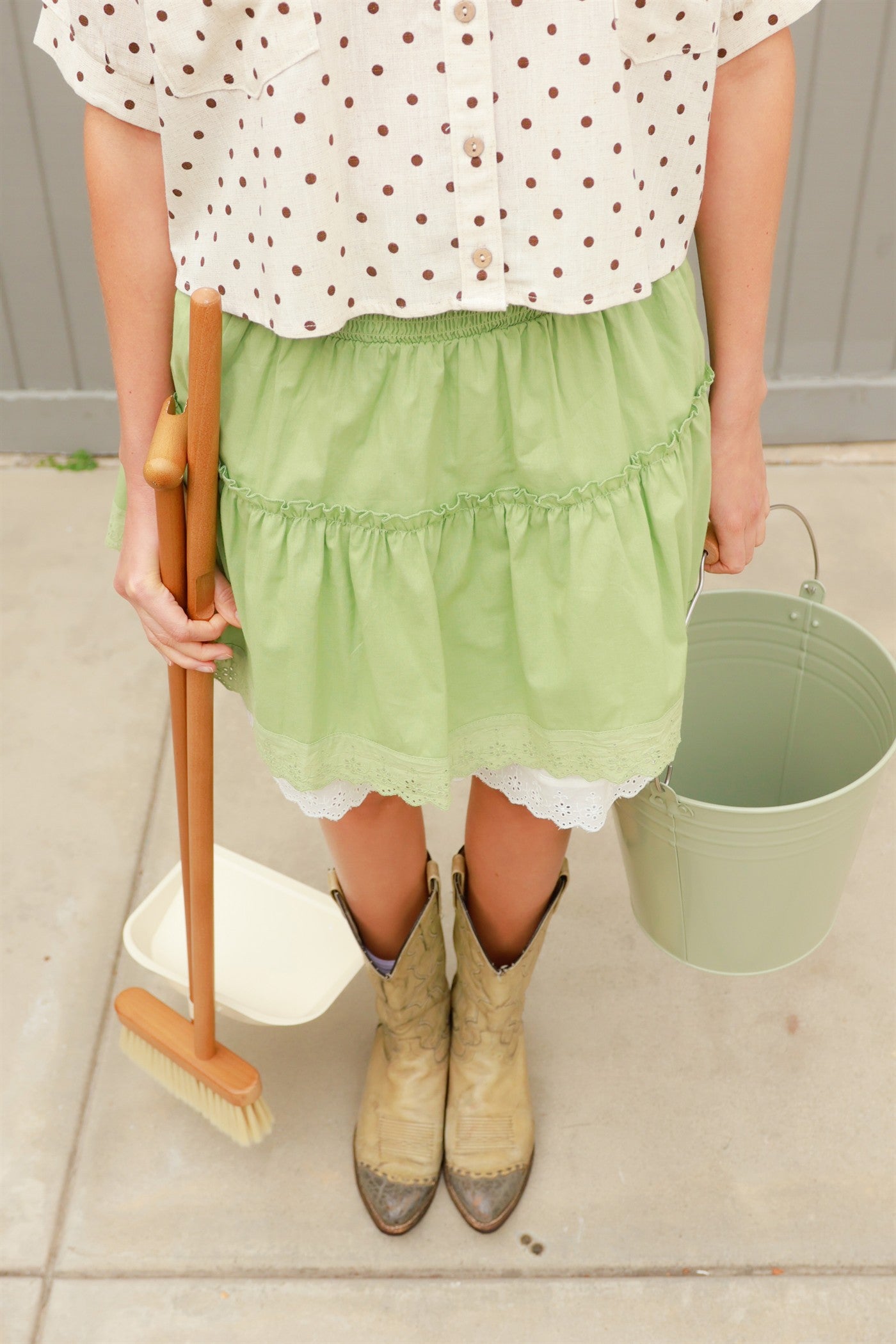 Wholesale Smocked Waist Layered Skirt Skirts HF26A781 LIGHT OLIVE HYFVE