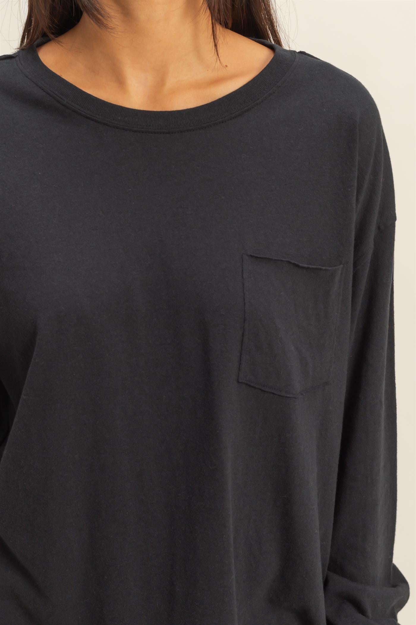 Wholesale Long Sleeve Pocket T-Shirt Clothing Tops DZ23G149 BLACK DOUBLE ZERO