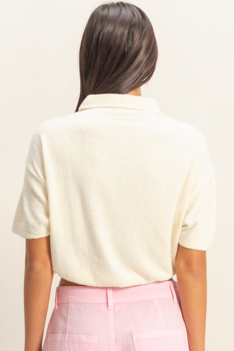Wholesale Collared Short Sleeve Crop Top Clothing Tops DZ22A477 FRENCH VANILLA DOUBLE ZERO
