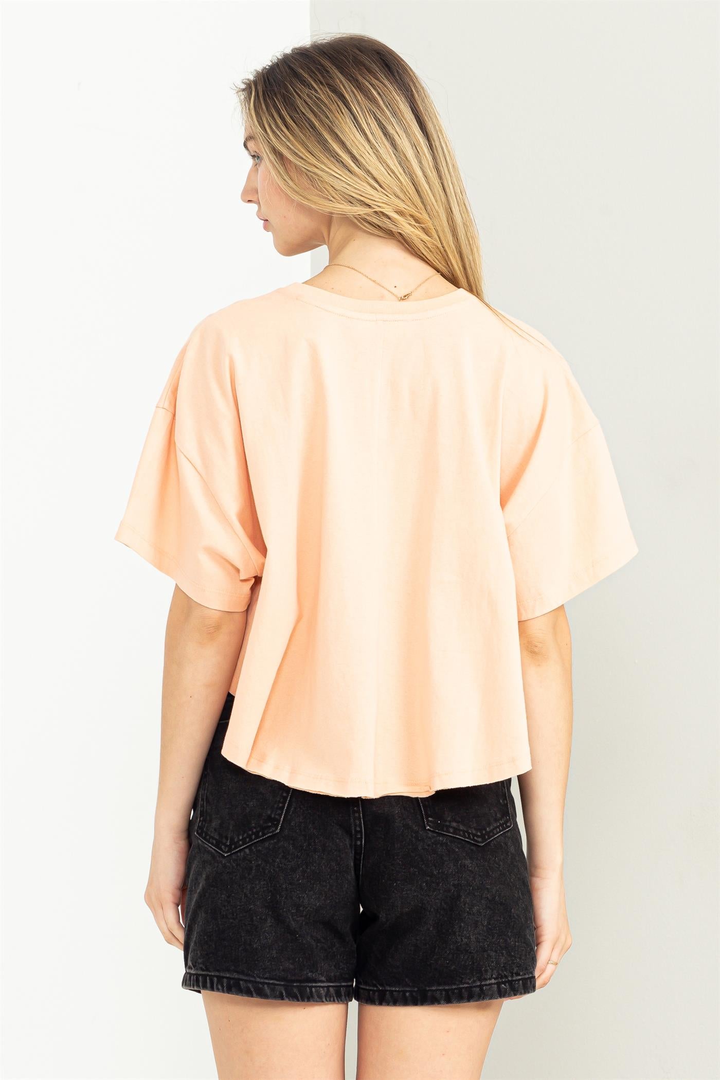 Wholesale Stay Easy Flutter Sleeve High-Low Top Clothing Tops DZ23C410 TROPICAL PEACH DOUBLE ZERO