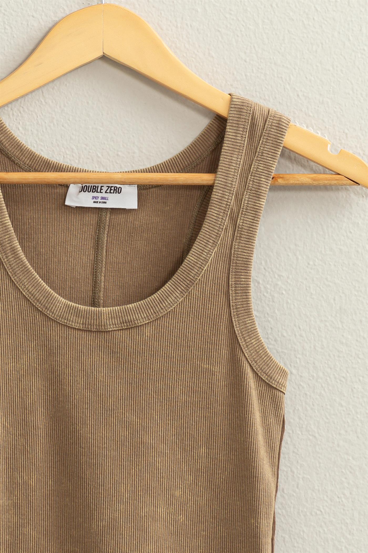 Wholesale Acid Washed Tank Top Clothing Tops DZ24A649-D MOCHA BROWN DOUBLE ZERO