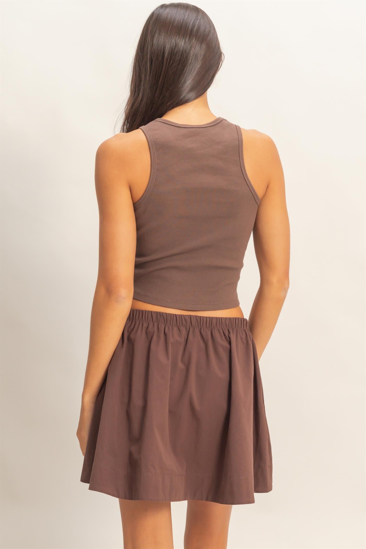 Wholesale Sleeveless Ribbed Top And Skirt Set Clothing DZ26C346-SET CHOCOLATE DOUBLE ZERO