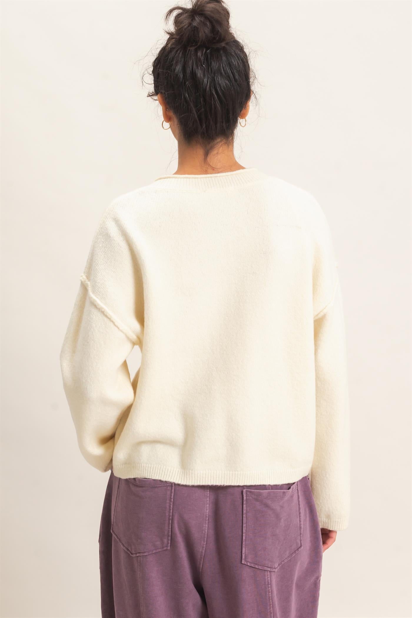 Wholesale Crew Neck Loose Fit Cardigan Cardigans DZ26E269 CREAM DOUBLE ZERO