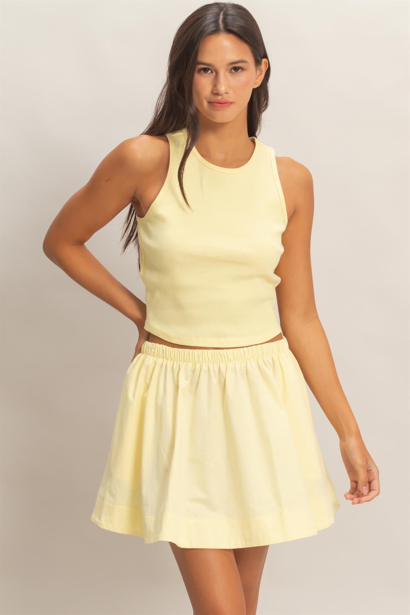 Wholesale Sleeveless Ribbed Top And Skirt Set Clothing DZ26C346-SET PALE YELLOW DOUBLE ZERO