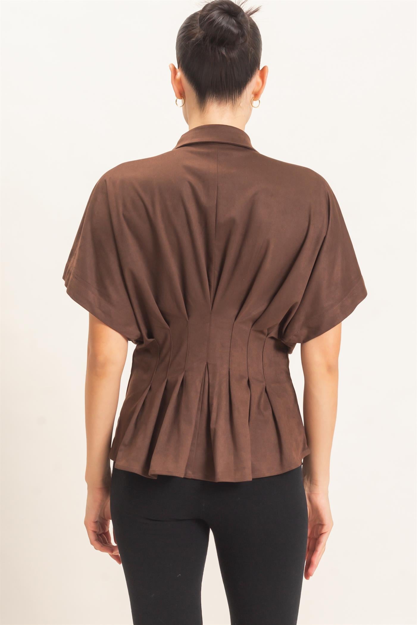 Wholesale Suede Button-Down Blouse Blouses HF26E651 CHESTNUT HYFVE