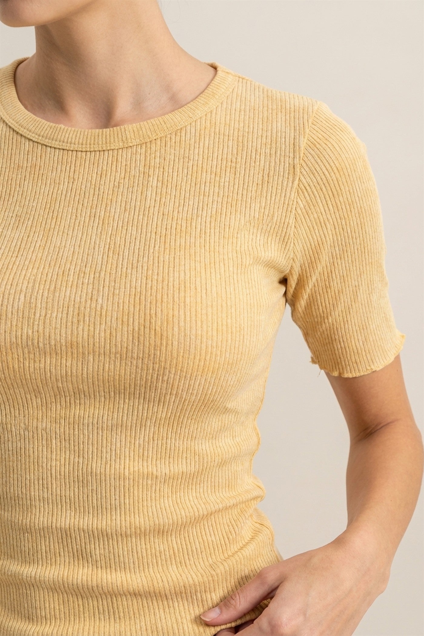 Wholesale Ribbed Short Sleeve Top Clothing Tops DZ24C197 SAND DOUBLE ZERO
