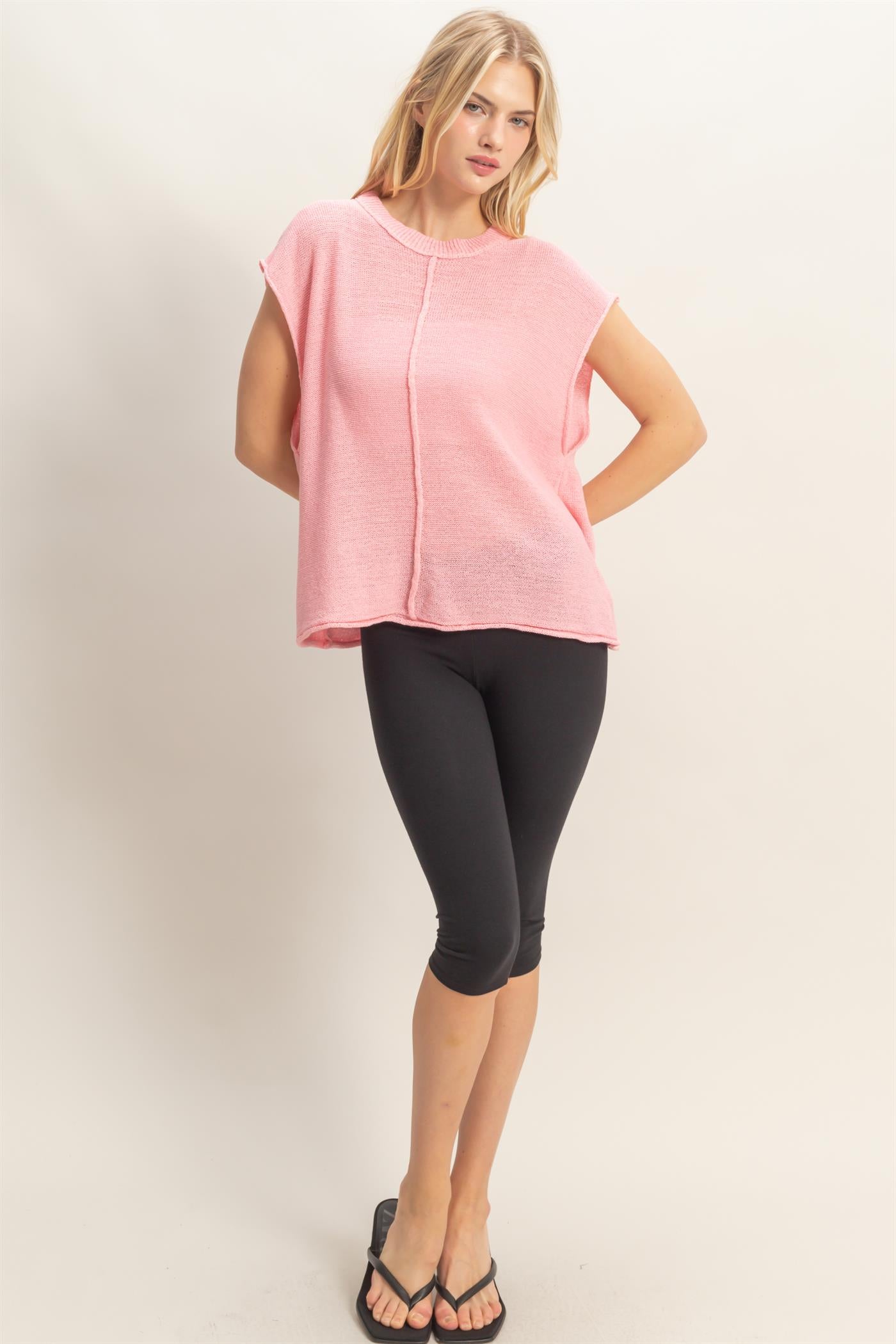 Wholesale Sleeveless Ribbed Knit Top Sweaters HF26A633 PINK HYFVE