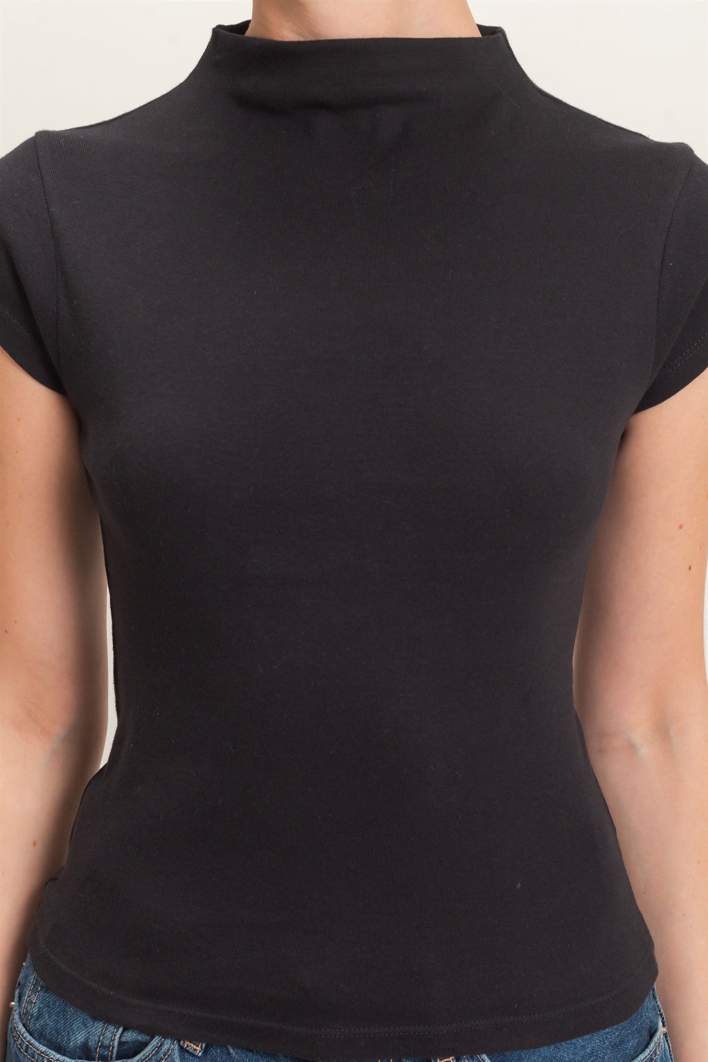 Wholesale Mock Neck Cap Sleeve Top Clothing Tops DZ26E323 BLACK DOUBLE ZERO