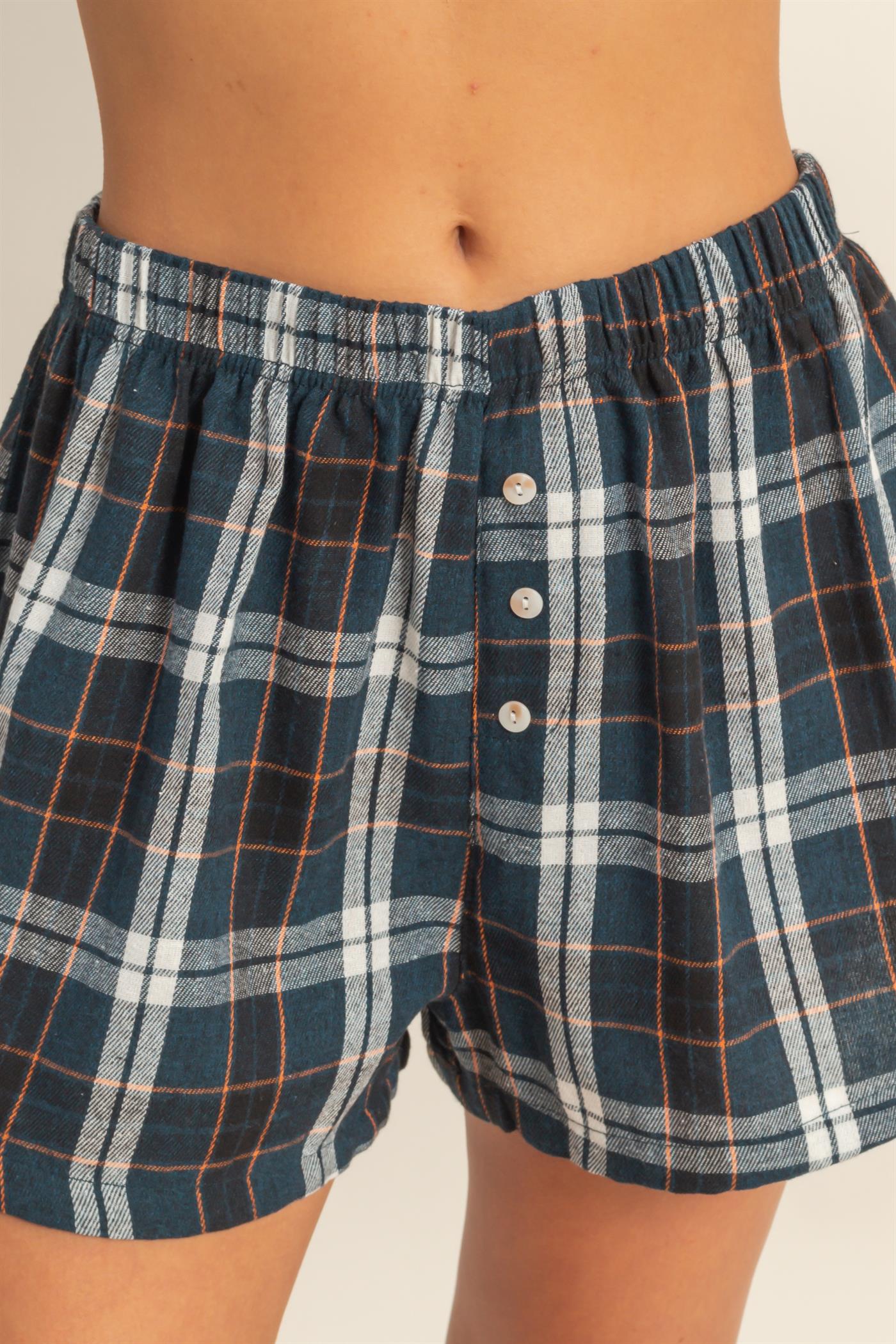 Wholesale Button-Front Plaid Boxer Shorts Shorts DZ25F483 NAVY DOUBLE ZERO