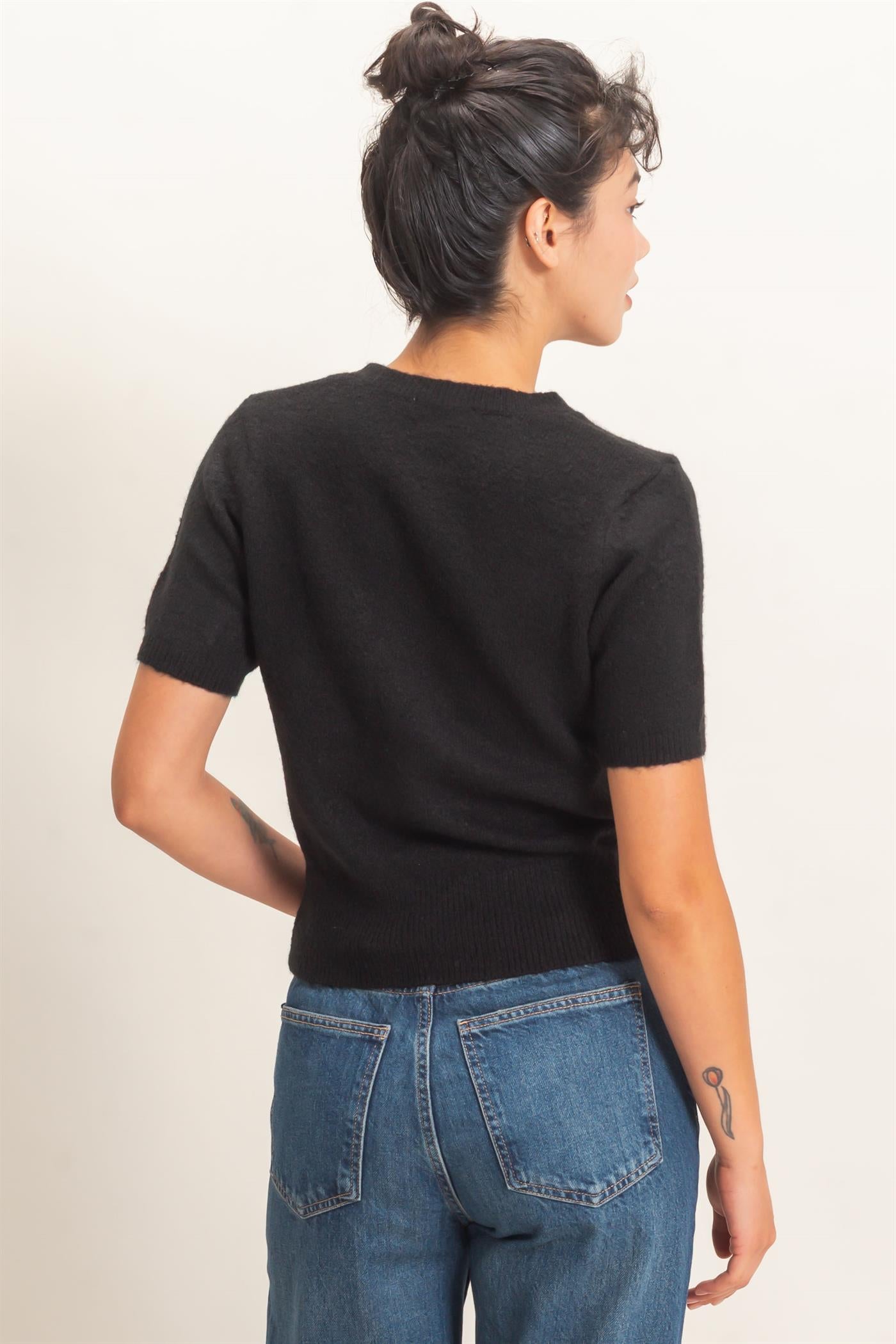 Wholesale Crew Neck Short Sleeve Knit Top Clothing Tops DZ26E944 BLACK DOUBLE ZERO