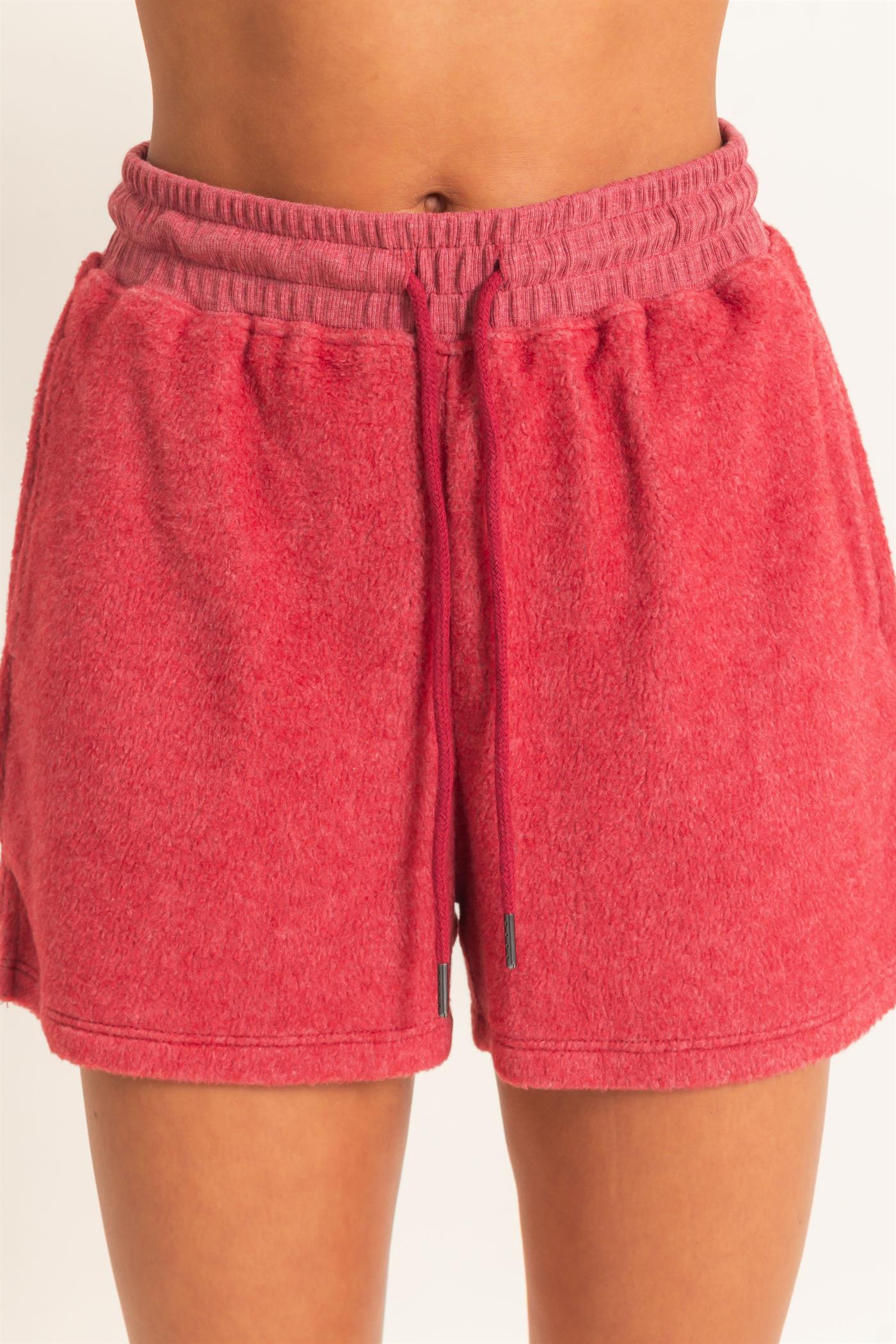 Wholesale Contrast Sweatshirt & Shorts Set Clothing DZ25F478-SET DARK RED DOUBLE ZERO