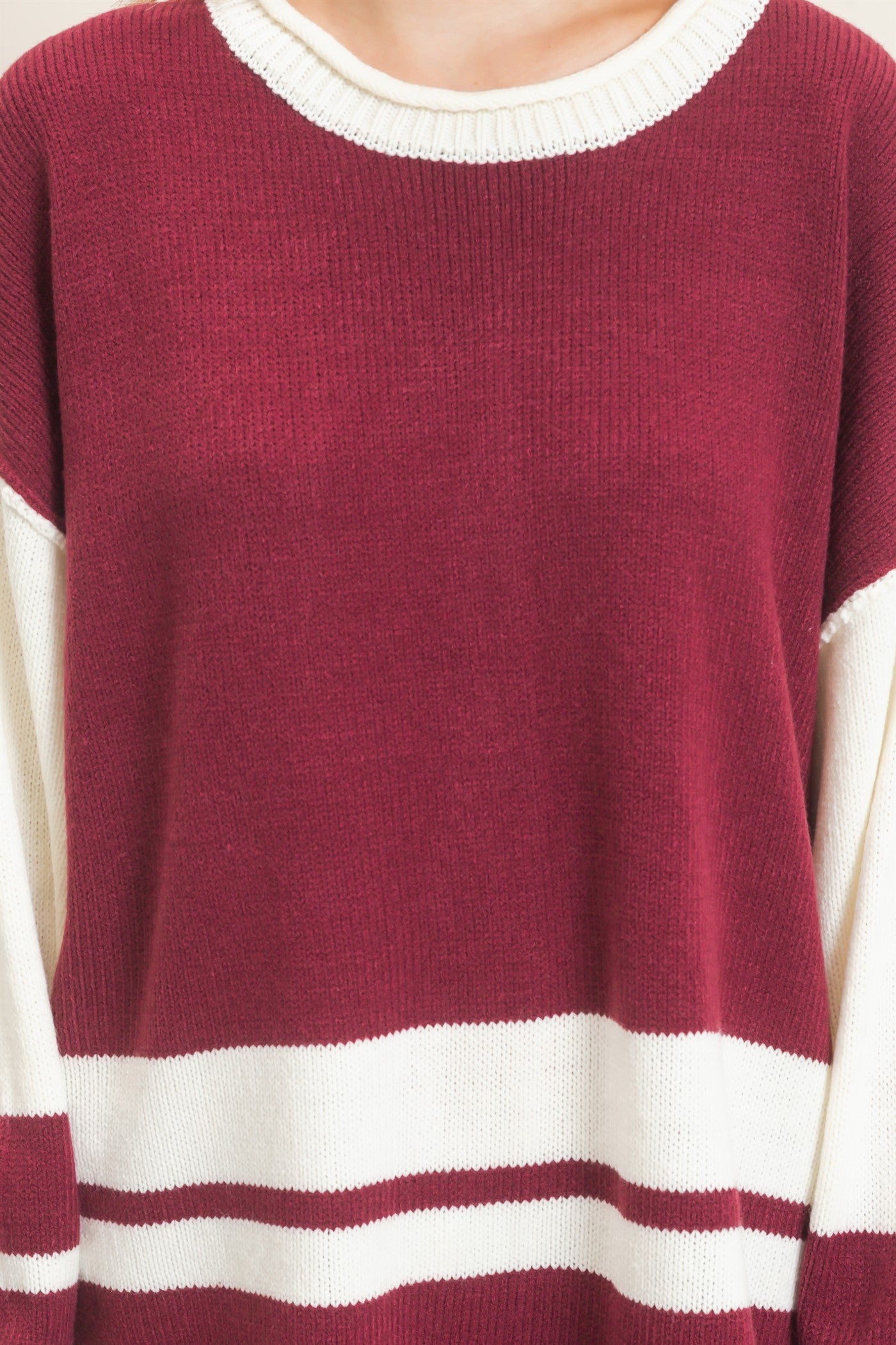 Wholesale Striped Crew Neck Sweater Sweaters HF26E793 CRANBERRY HYFVE