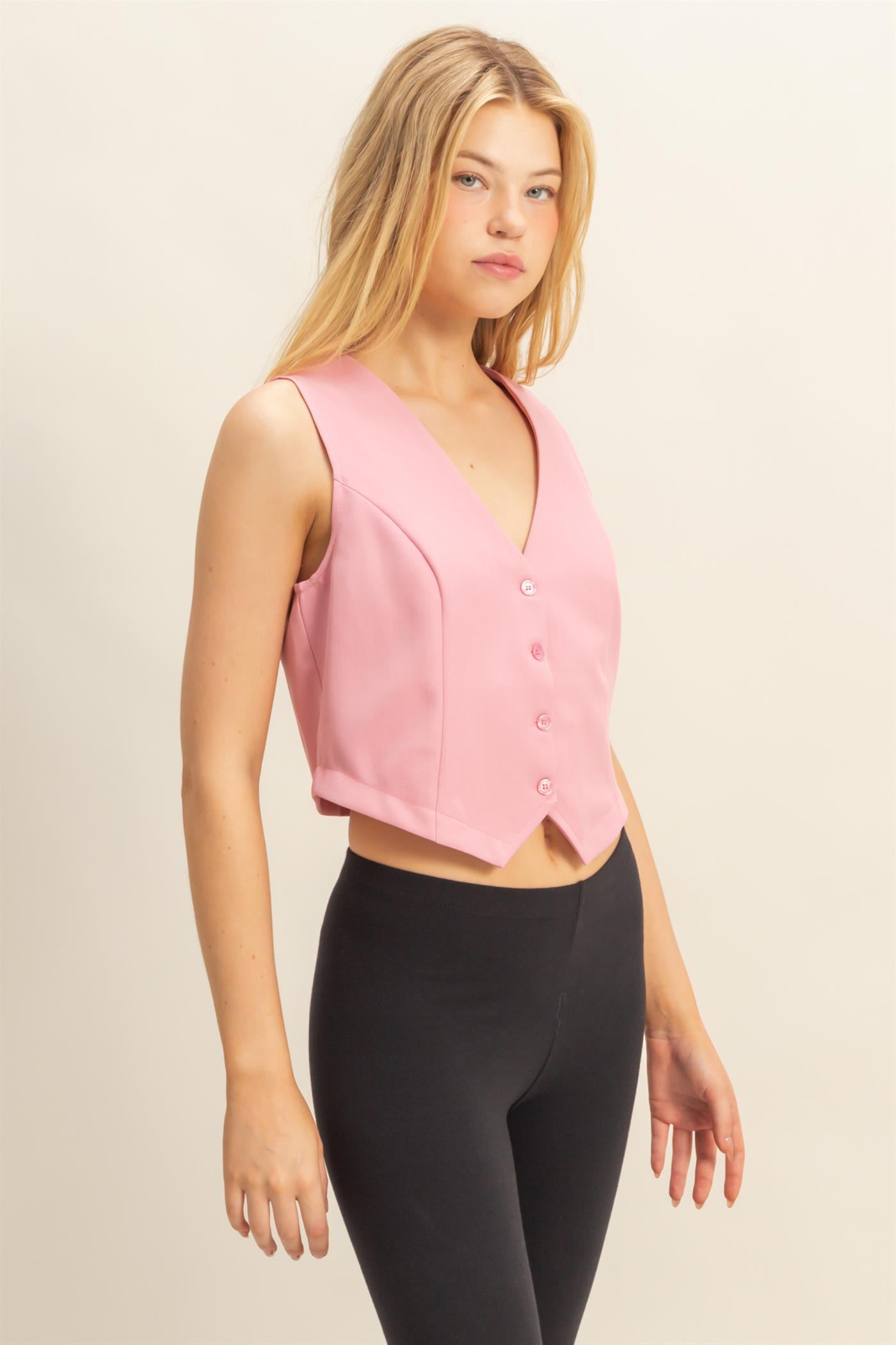 Wholesale Chic Sleeveless Vest Clothing Tops HF25C893 PINK HYFVE