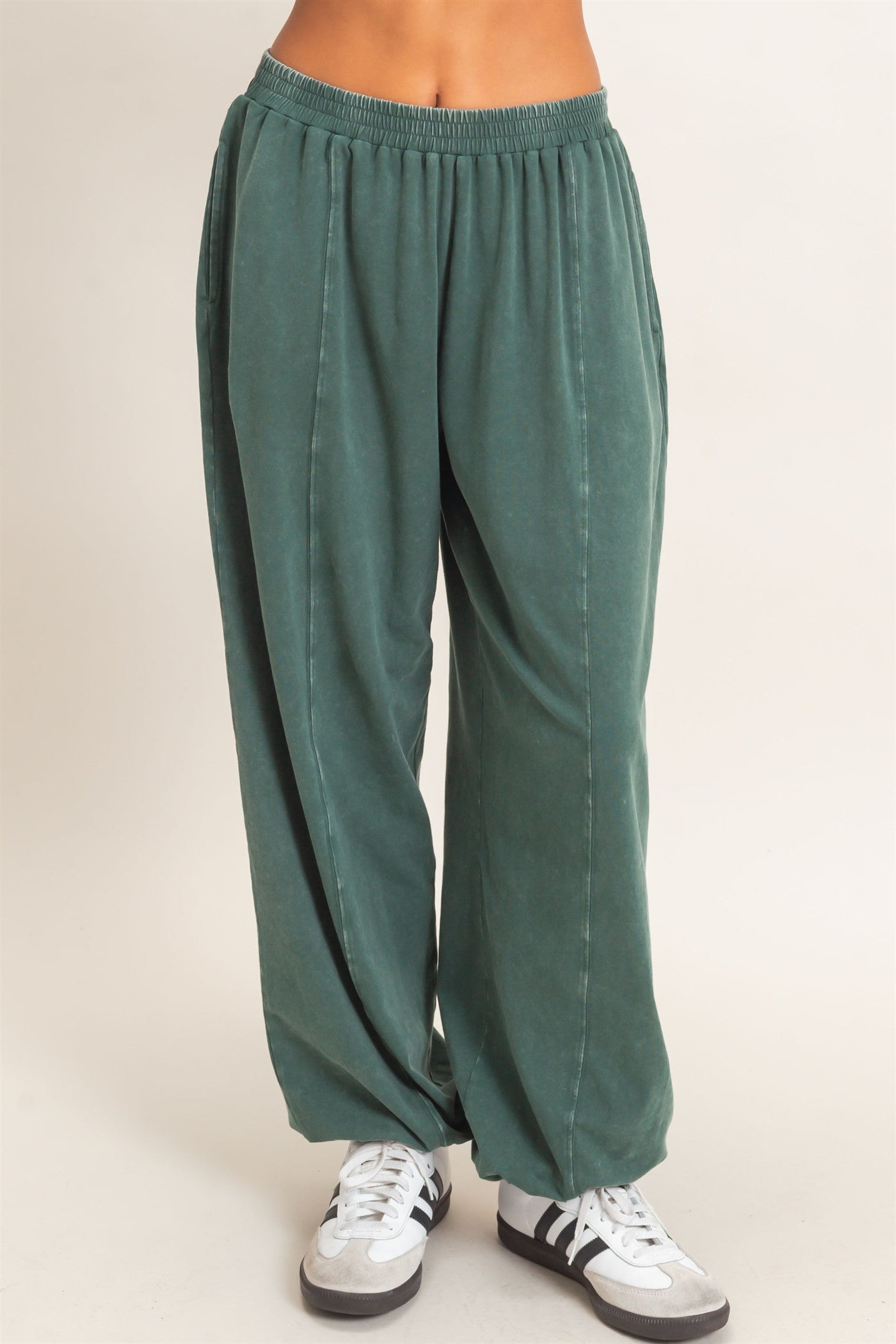 Wholesale Mineral Wash Elastic Waist Jogger Pants Joggers DZ26F405 DARK GREEN DOUBLE ZERO