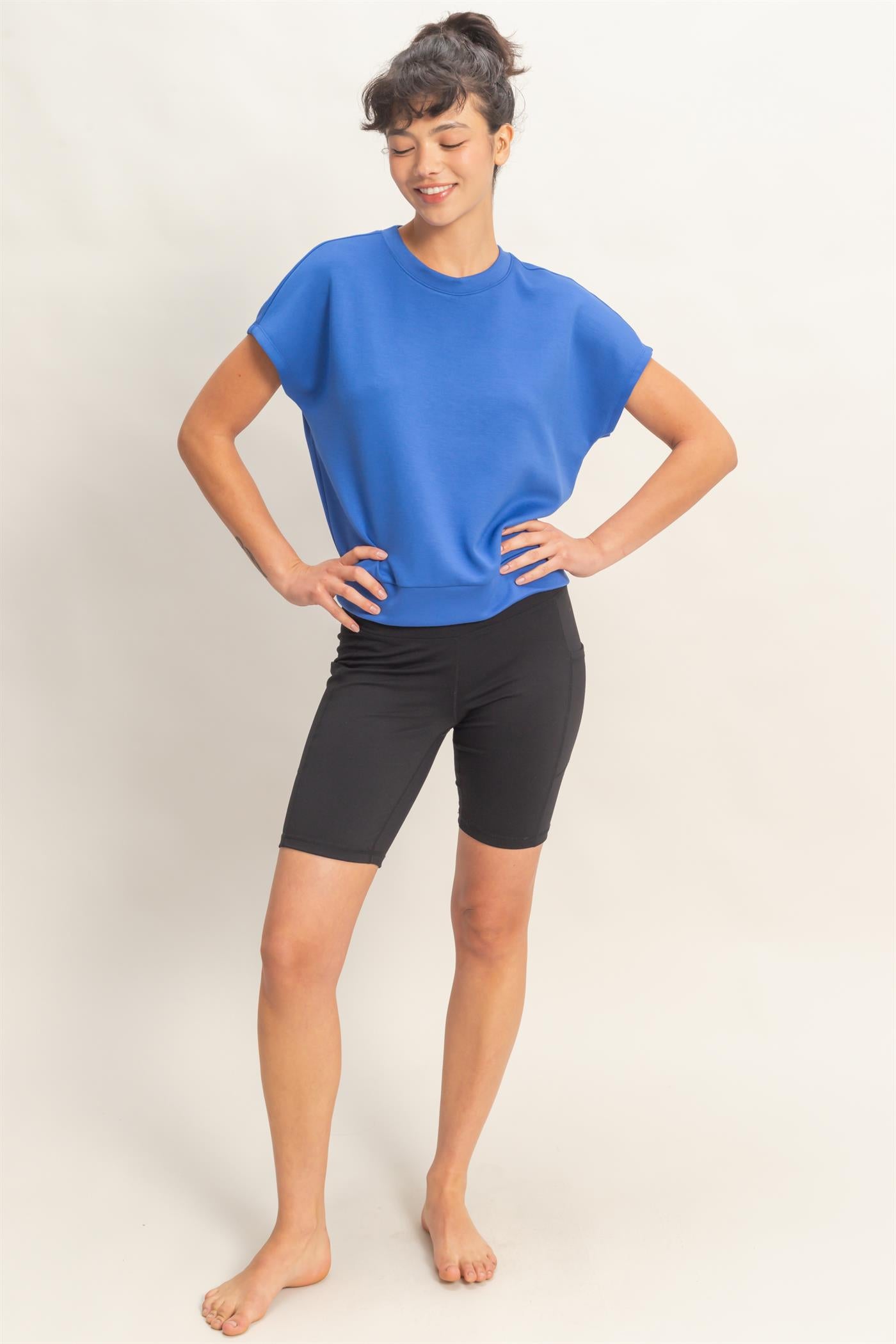 Wholesale Crew Neck Short Dolman Sleeve Top Clothing Tops DZ26C205 COBALT DOUBLE ZERO