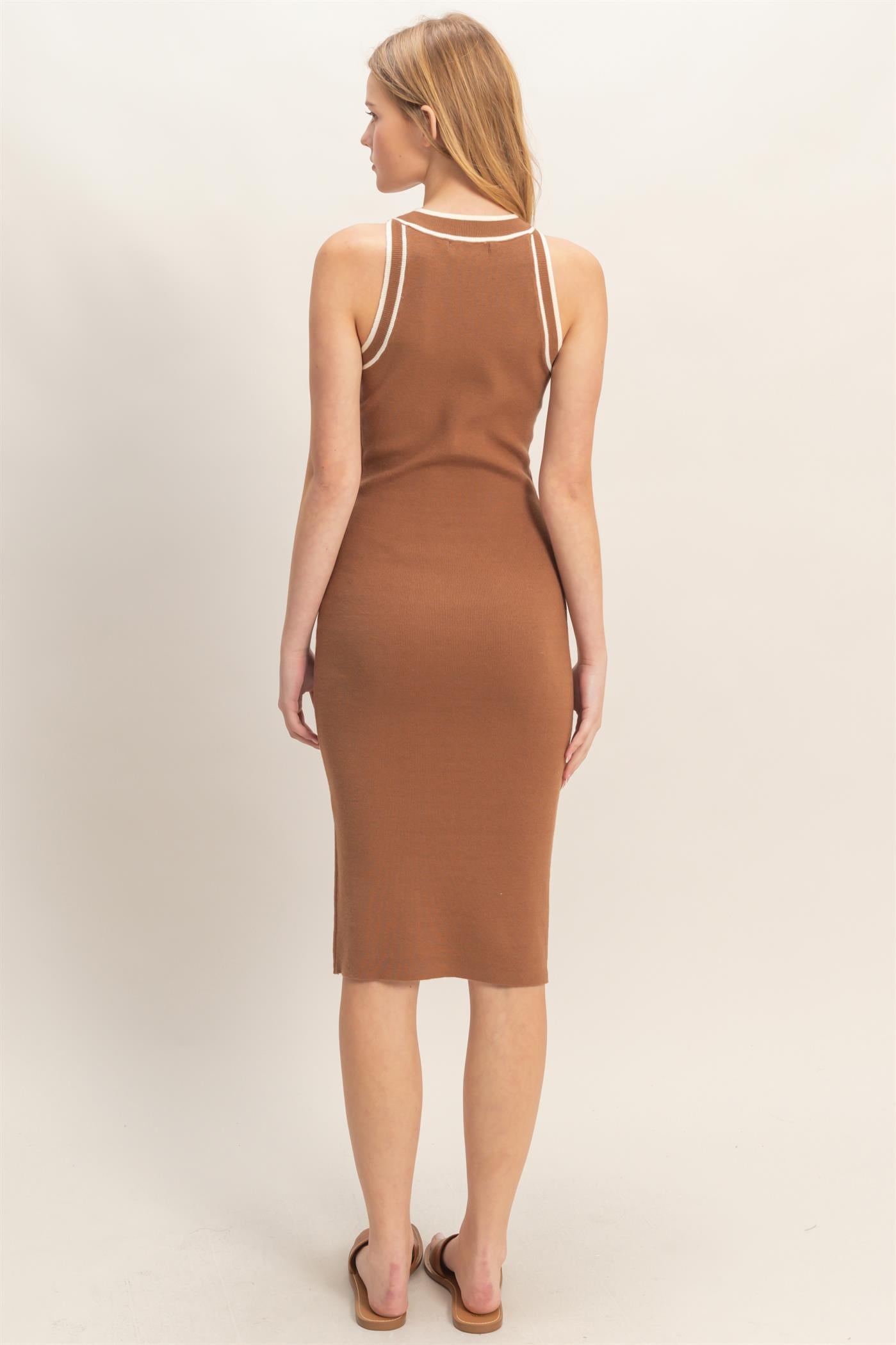 Wholesale Ribbed Sleeveless Maxi Dress Dresses HF26E214-D BROWN HYFVE