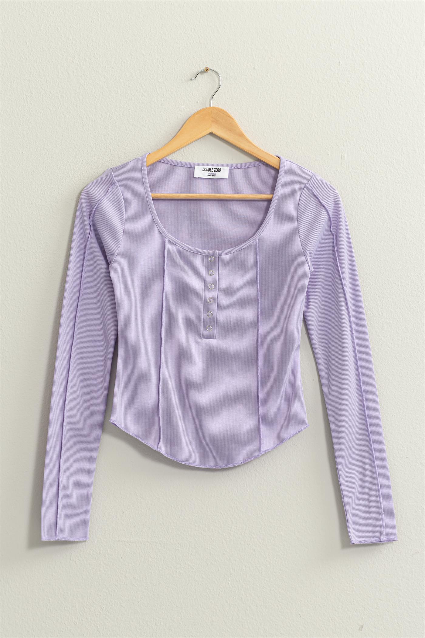 Wholesale Ribbed Long Sleeve Button Front Top Clothing Tops DZ25A025 TARO DOUBLE ZERO