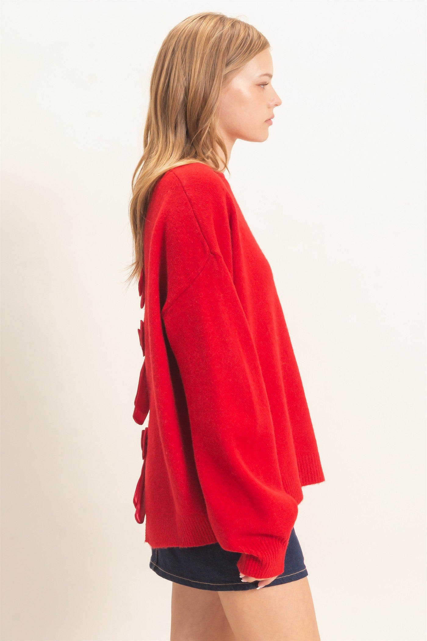 Wholesale Open Back Sweater With Organza Bows Sweaters HF26F149 RED HYFVE