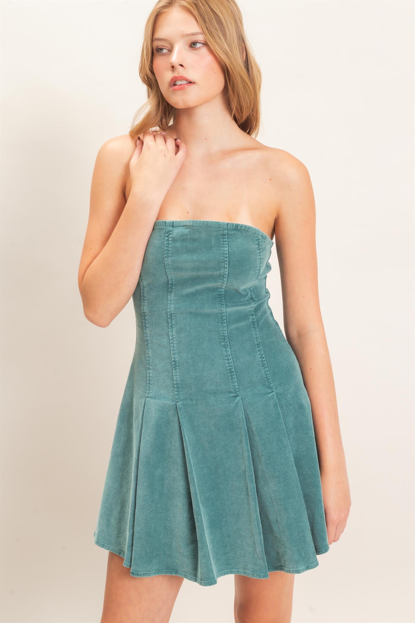 Wholesale Strapless Mineral Wash Dress Dresses HF26F215 GREEN HYFVE