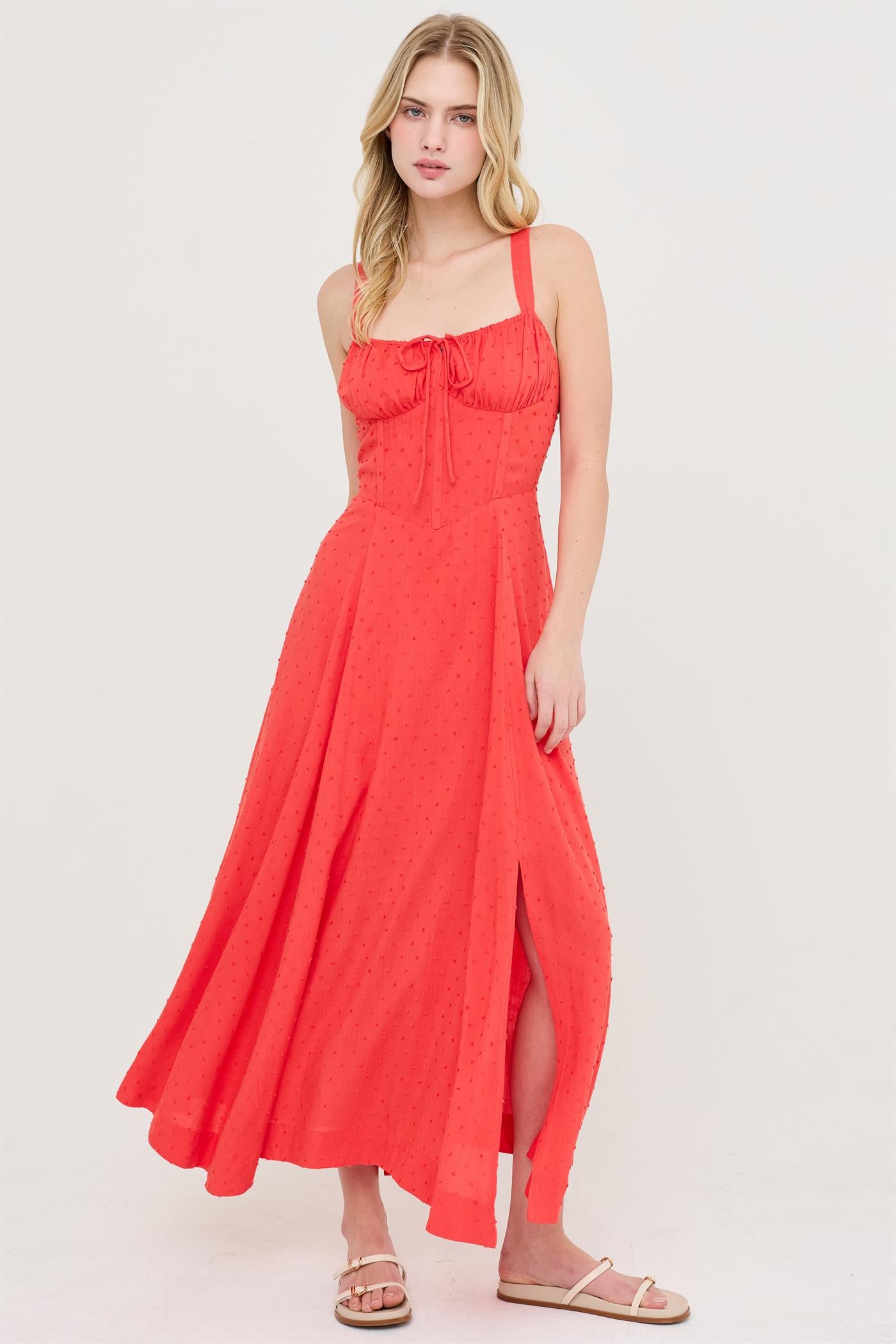 Wholesale Boned Tie-Back Dress Dresses HF25E875 BLOOD ORANGE HYFVE
