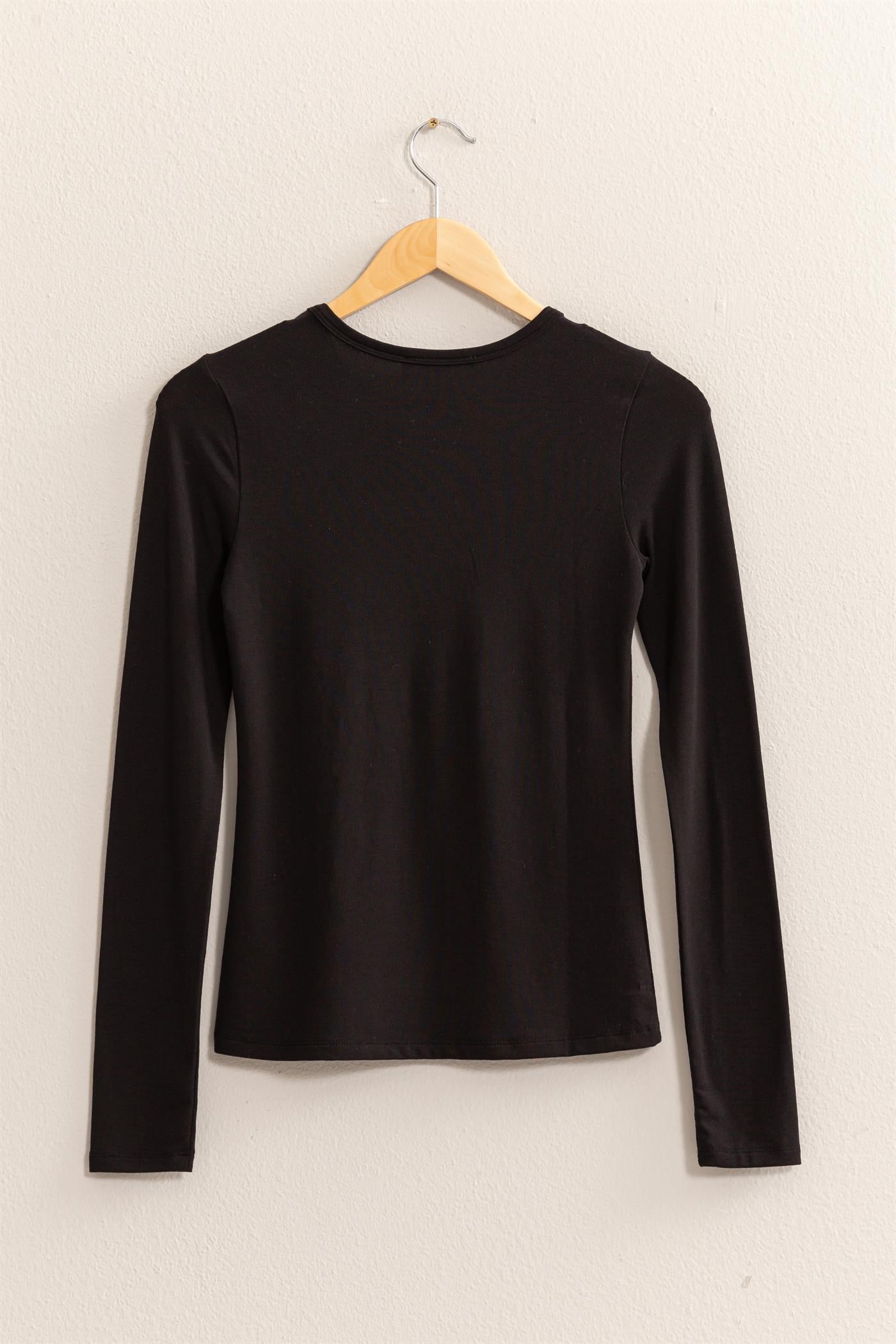 Wholesale Basic Long Sleeve Crew Neck Top Clothing Tops DZ25C950 BLACK DOUBLE ZERO