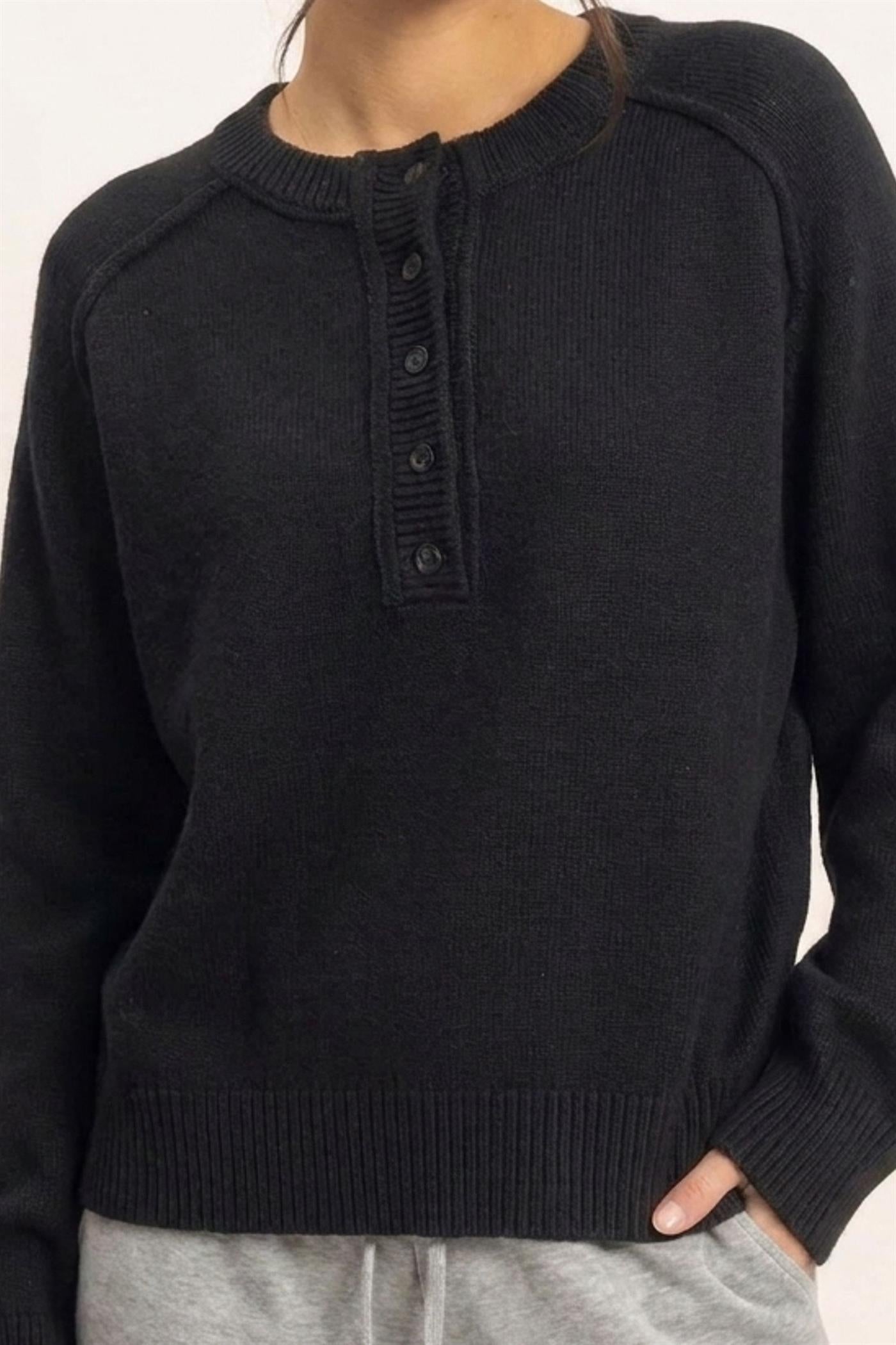 Wholesale Henley Sweater With Reverse Seams Sweaters DZ26F004 BLACK DOUBLE ZERO