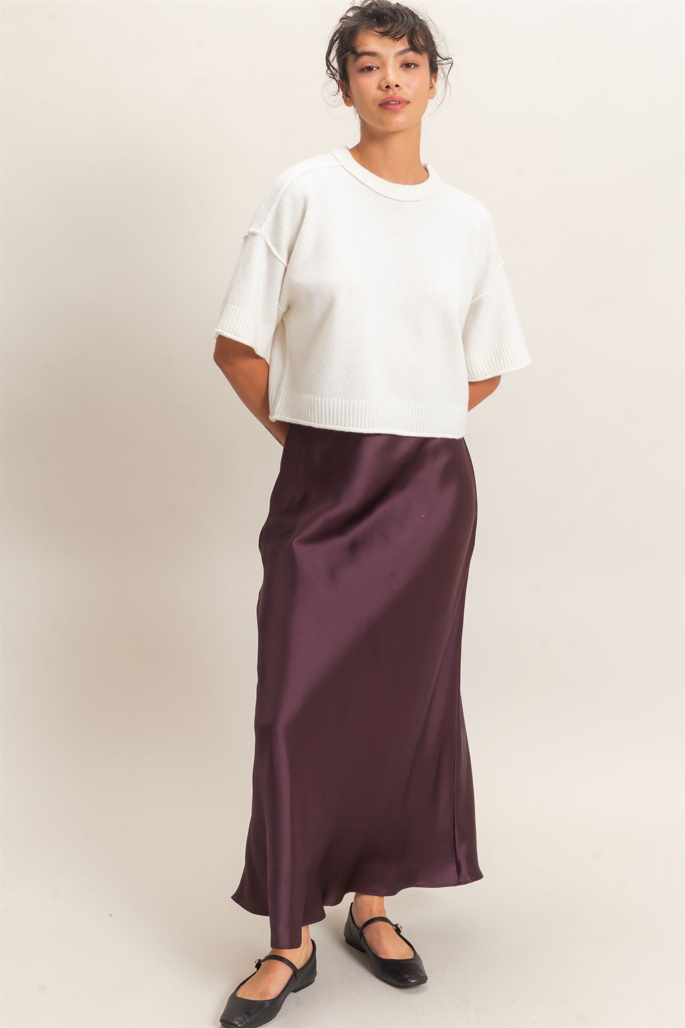 Wholesale Satin Maxi Skirt Skirts DZ26C970 DARK CHERRY DOUBLE ZERO