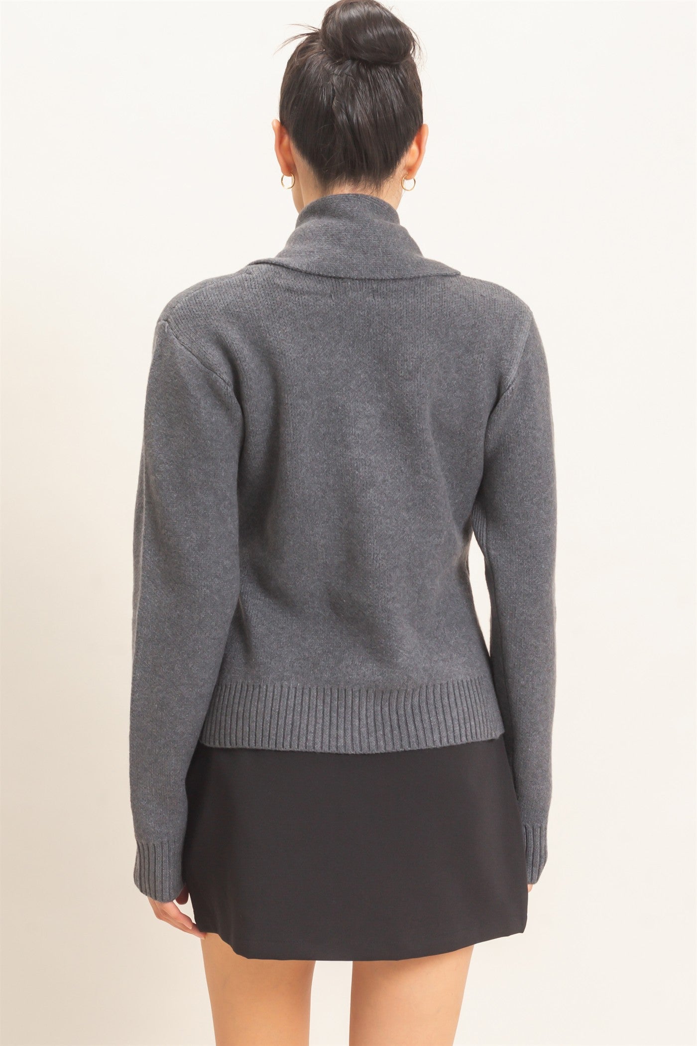 Wholesale Attached Scarf Button-Front Cardigan Cardigans HF26E870 CHARCOAL HYFVE