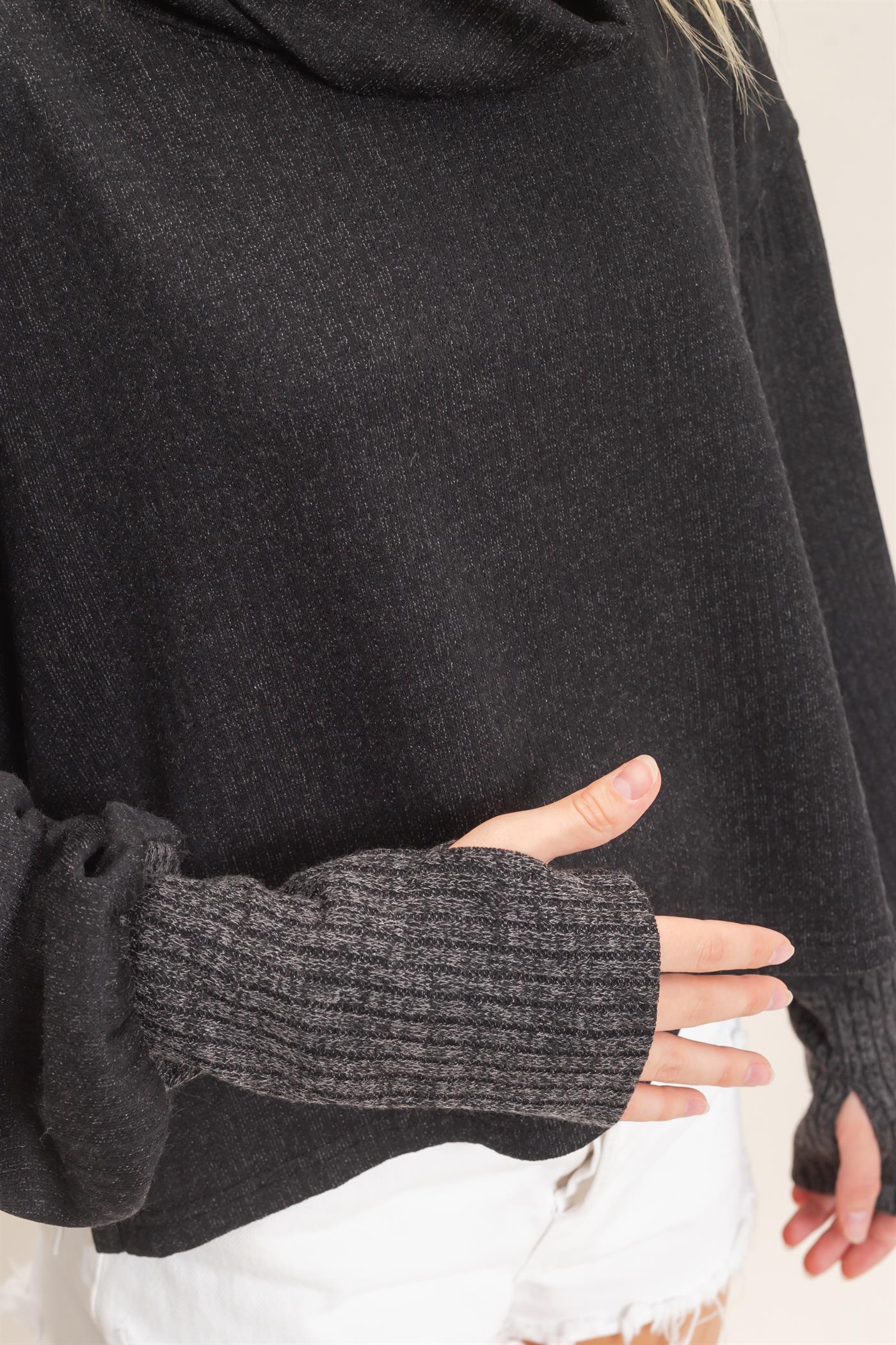 Wholesale Loose Turtleneck Long Sleeve Top Clothing Tops HF26F258 BLACK HYFVE