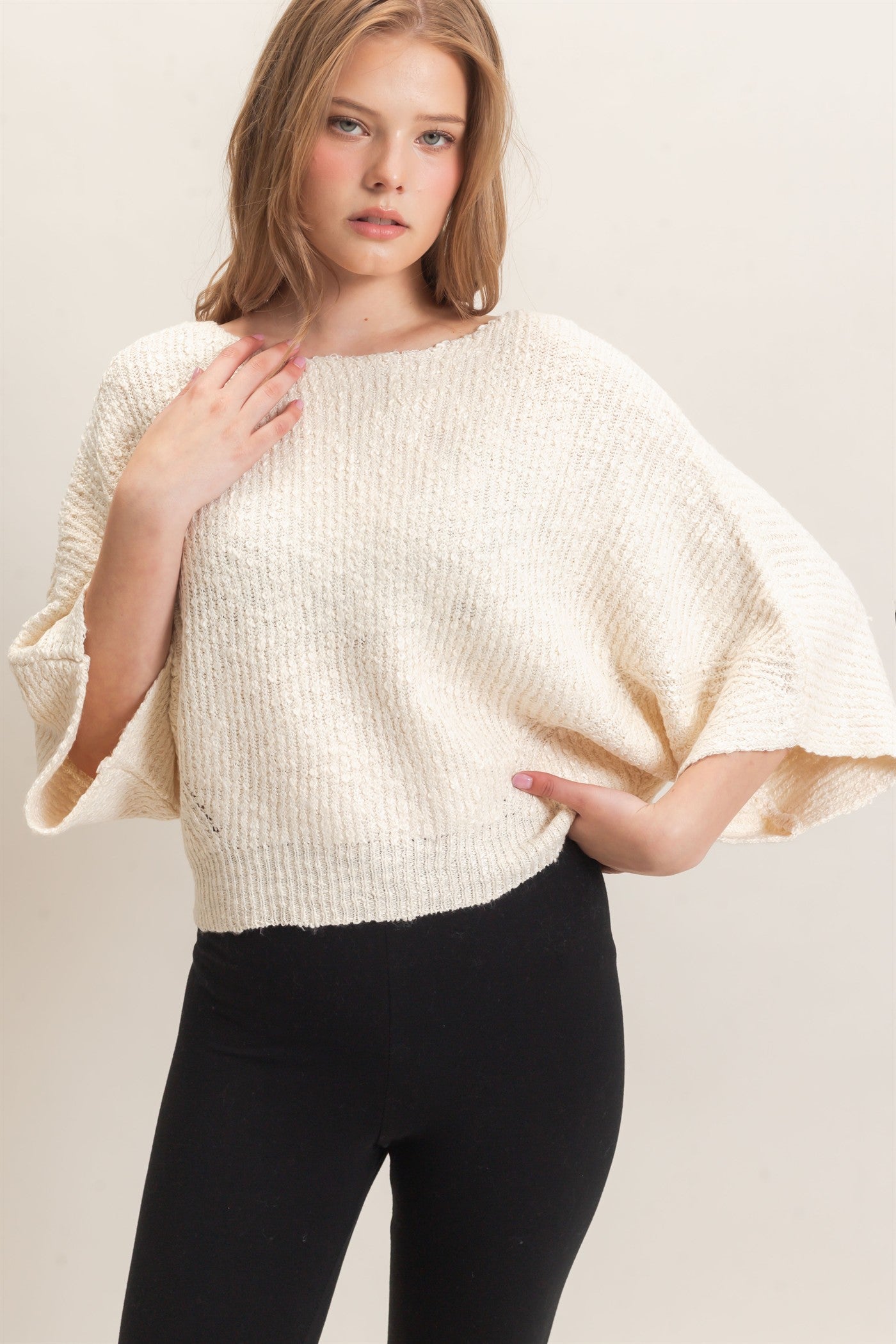 Wholesale Ribbed Boat Neck Sweater Sweaters HF26F201 CREAM HYFVE