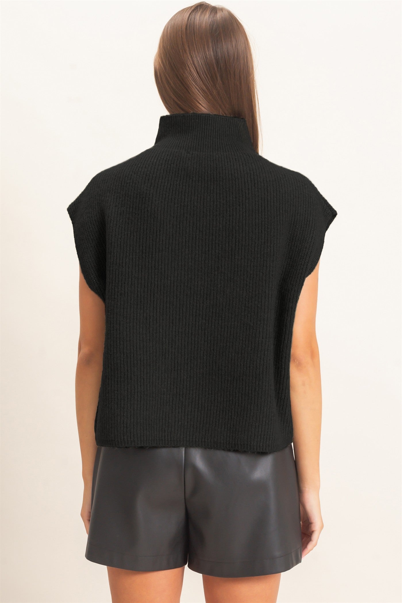 Wholesale Sleeveless High Neck Sweater Sweaters DZ26E295 BLACK DOUBLE ZERO