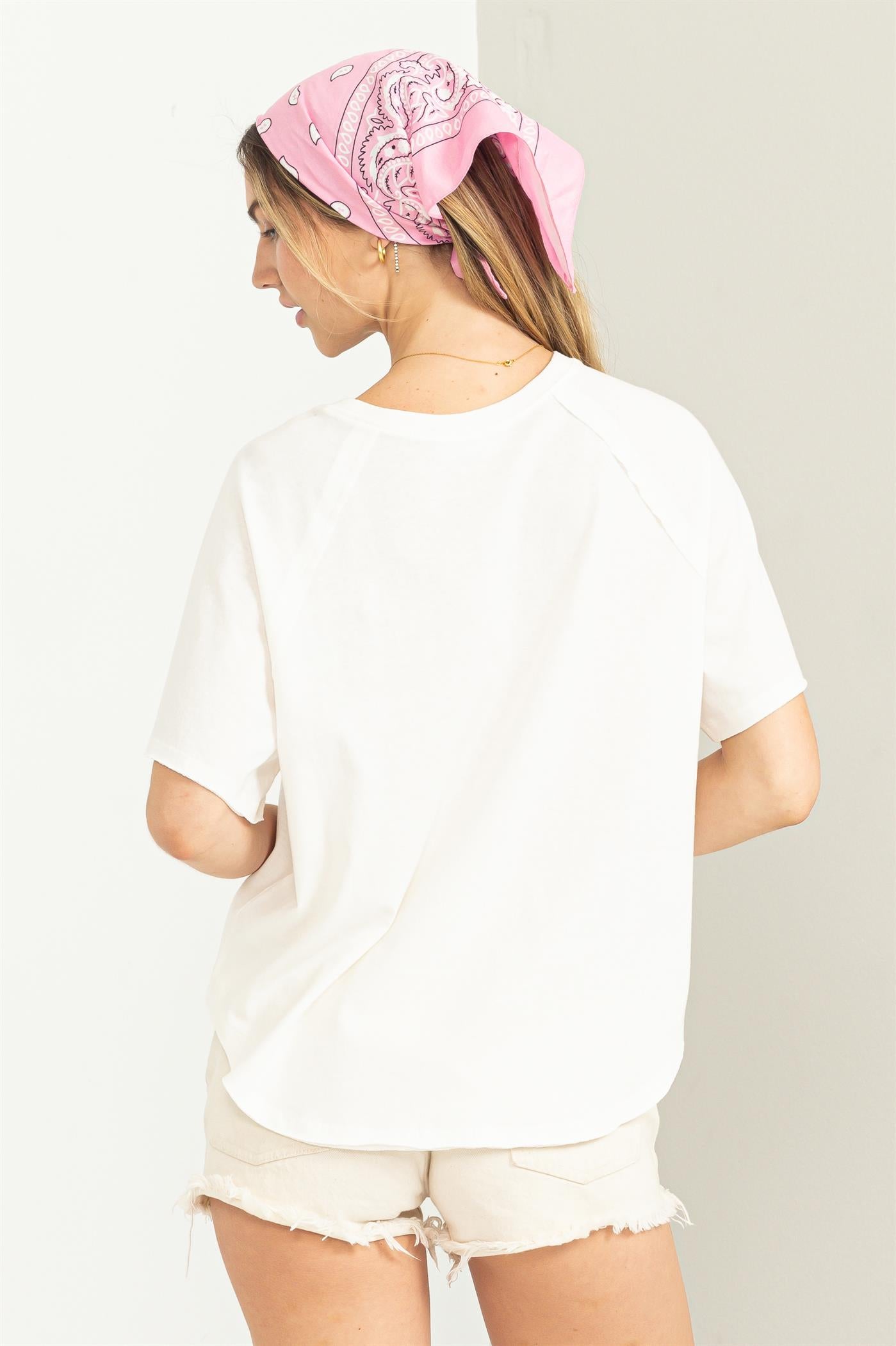 Wholesale Round Neck Curved Hem Short Sleeve T Shirt Clothing Tops DZ23C325 OFF WHITE HYFVE