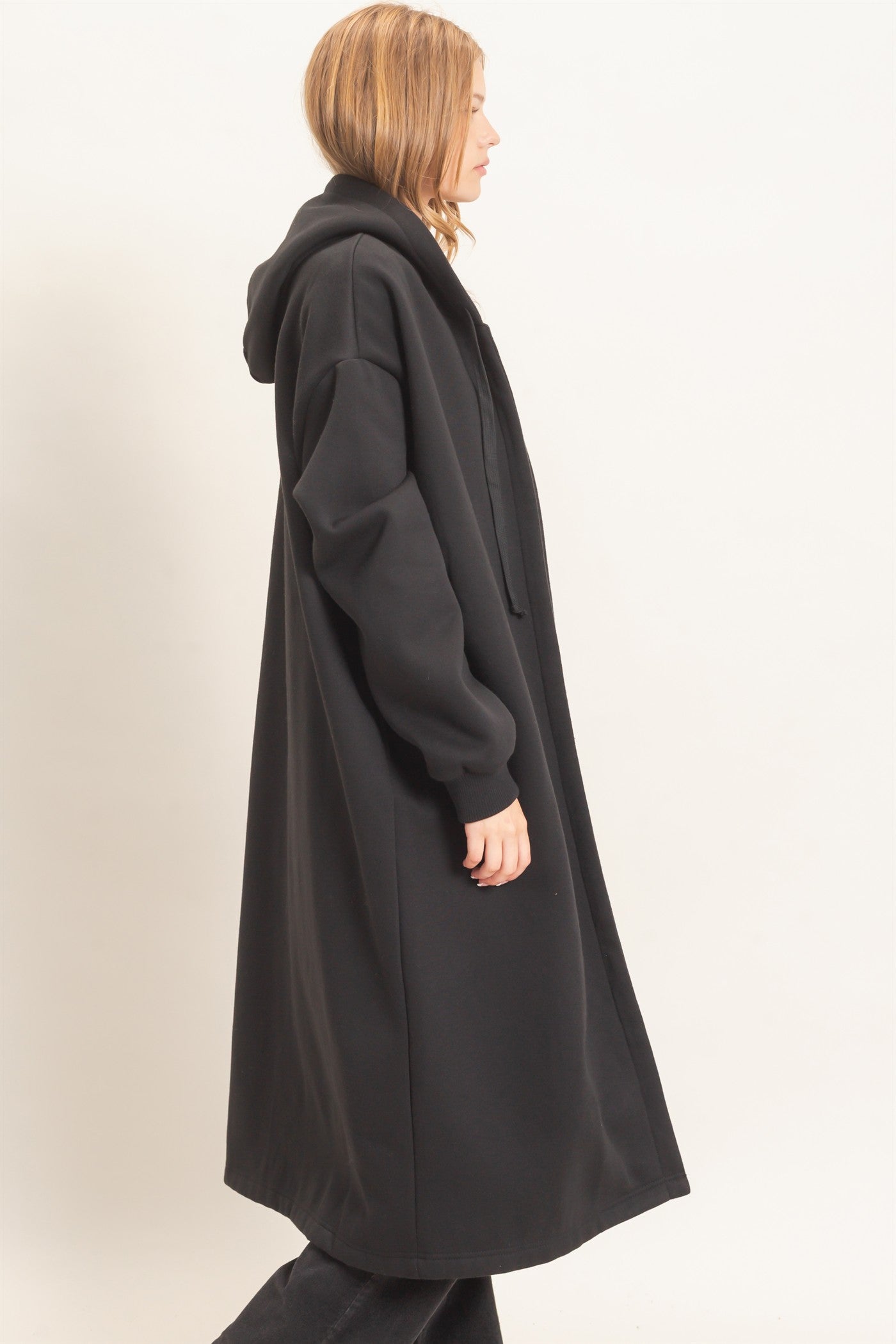 Wholesale Oversized Hooded Open Front Coat Coats & Jackets HF26F142-D BLACK HYFVE