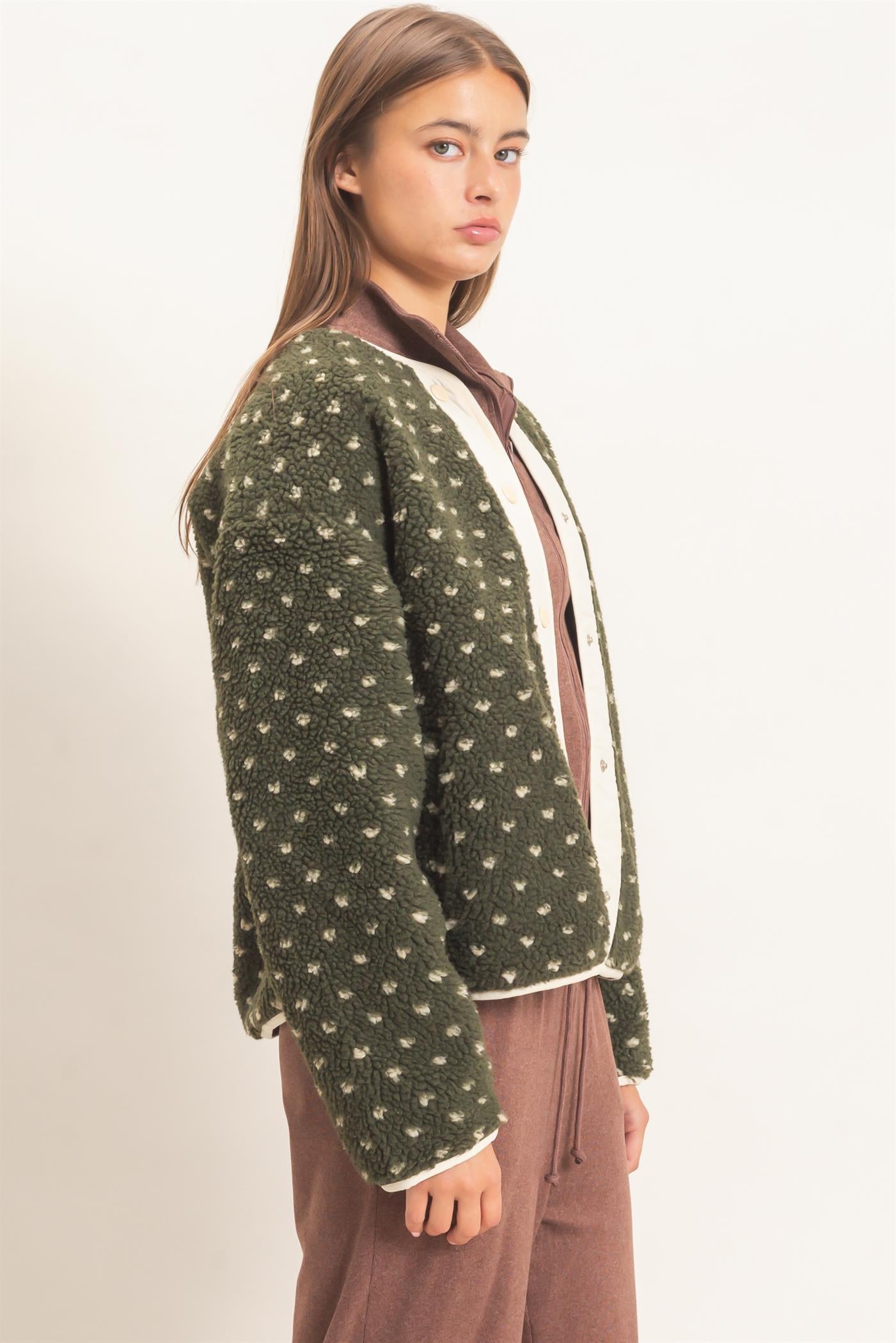 Wholesale Polka Dot Sherpa Jacket Coats & Jackets DZ26F160 DARK OLIVE DOUBLE ZERO
