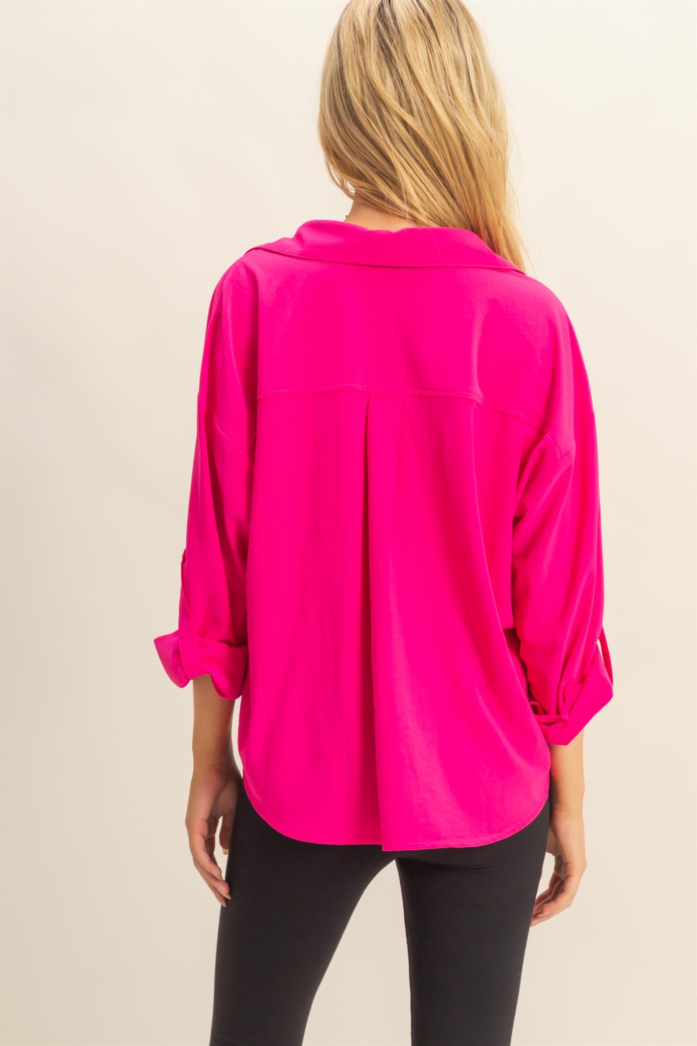 Wholesale Button-Down Blouse With Flowing Fit Clothing Tops HF25C543 FUCHSIA HYFVE