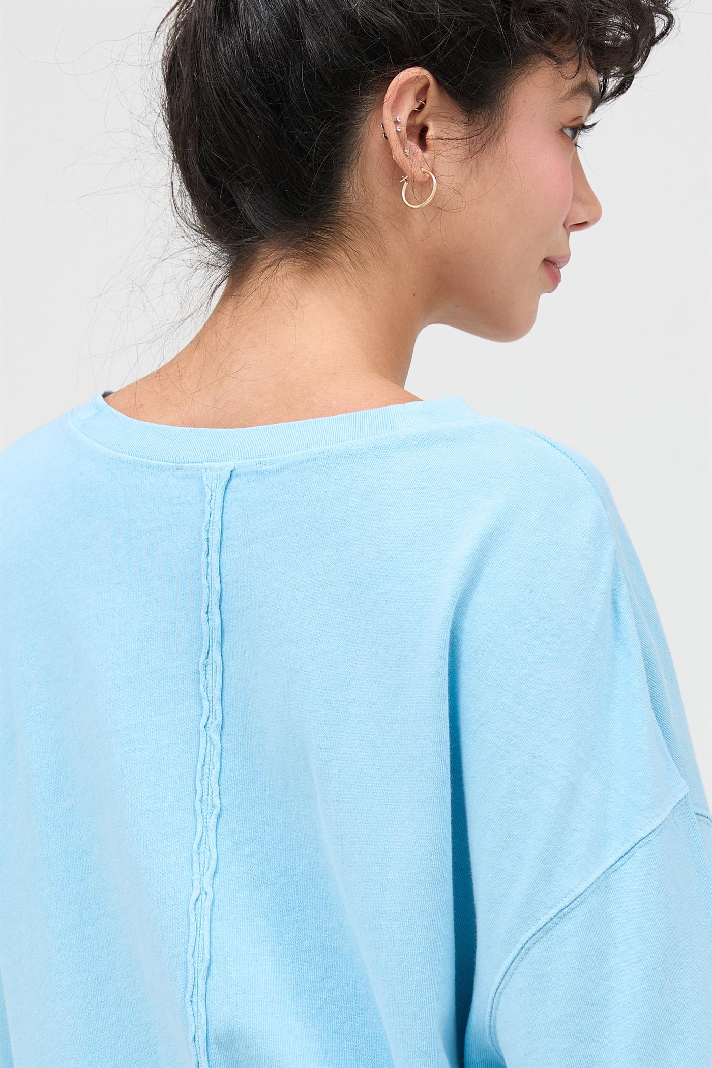 Wholesale Pigment Dye Oversized Half-Sleeve T-Shirt Clothing Tops DZ26A459 BLUE DOUBLE ZERO