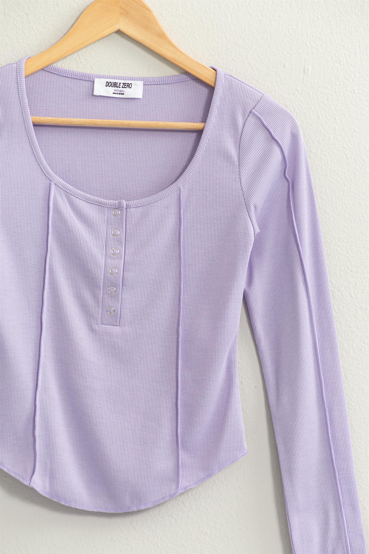 Wholesale Ribbed Long Sleeve Button Front Top Clothing Tops DZ25A025 TARO DOUBLE ZERO
