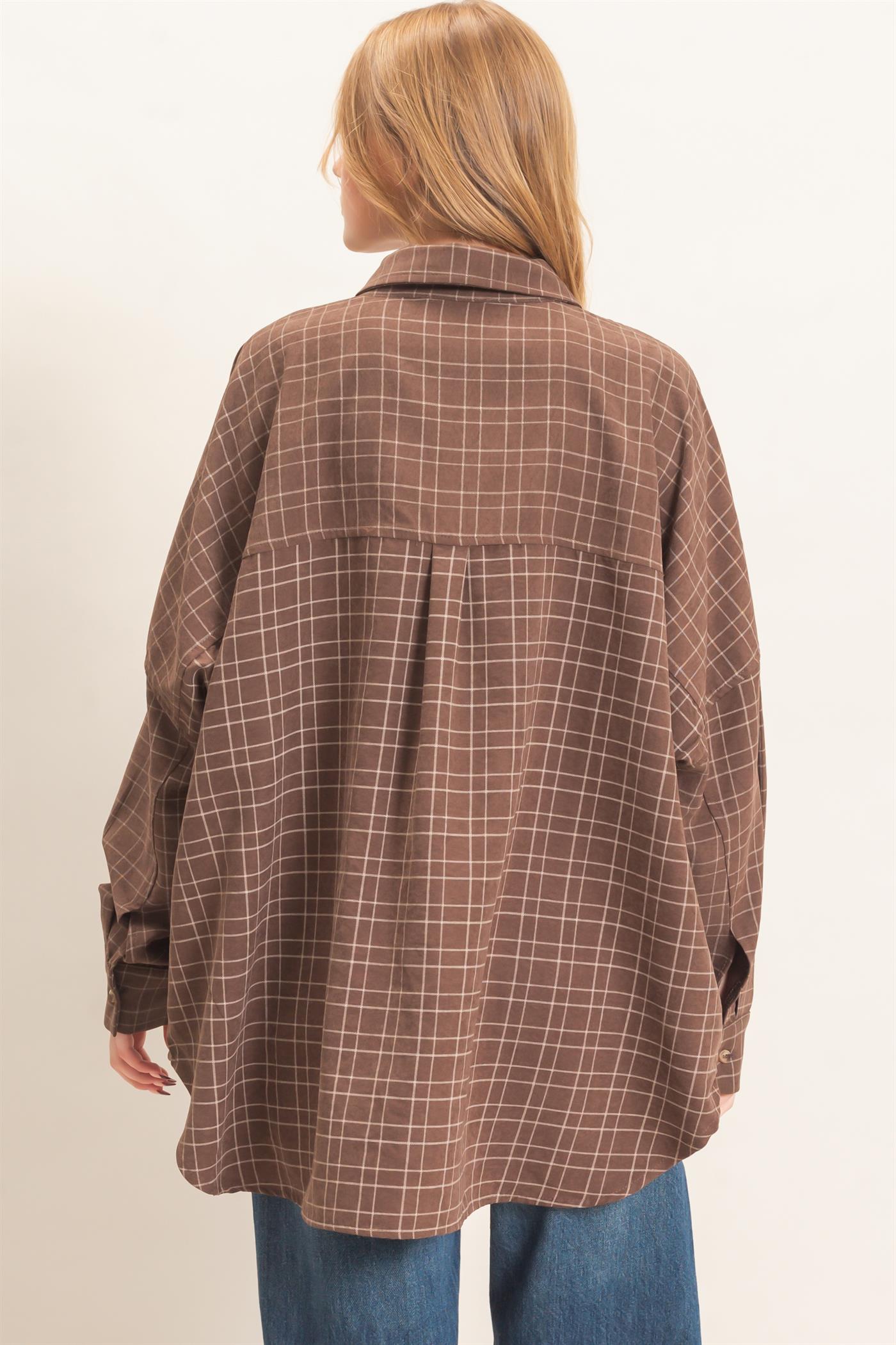 Wholesale Plaid Button-Up Shirt Shirts HF26E734 BROWN HYFVE