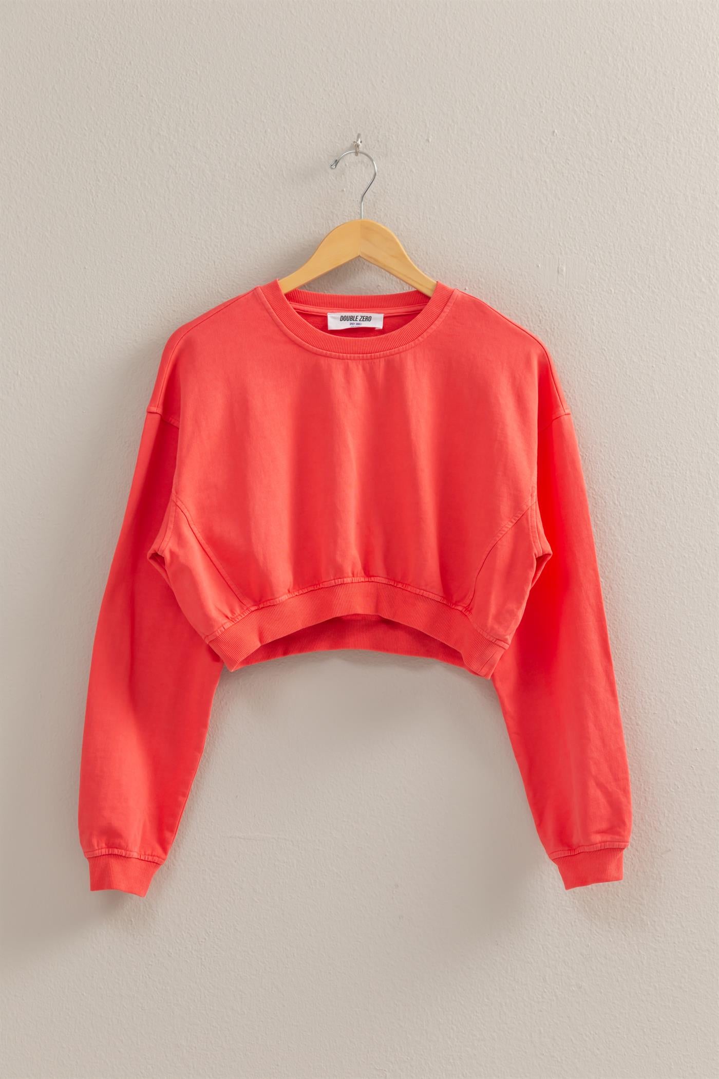 Wholesale Crew Neck Long Sleeve Crop Sweatshirt Sweatshirts DZ25A923 CORAL DOUBLE ZERO