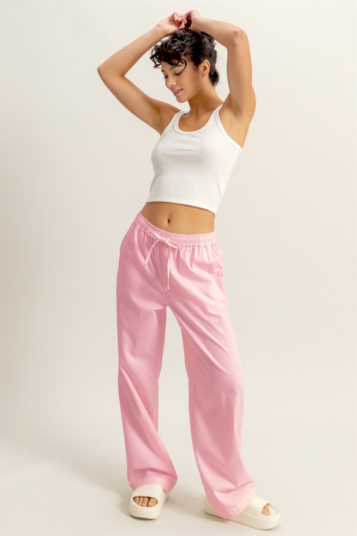 Wholesale Drawstring Waist Straight Leg Pants Pants DZ24A339 SOFT PINK DOUBLE ZERO