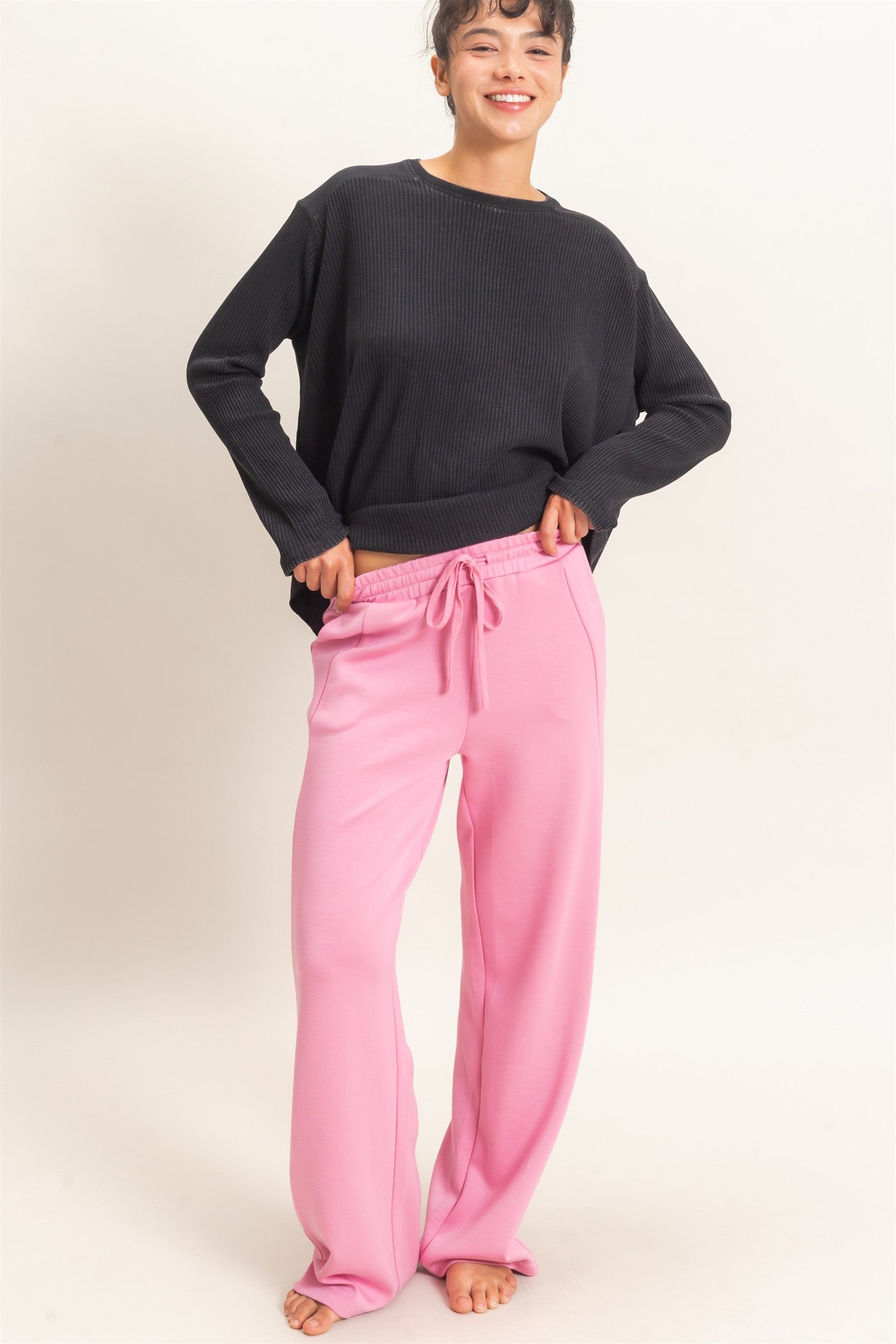 Wholesale Elastic Waist Straight Leg Pants Pants DZ26C969 PINK DOUBLE ZERO