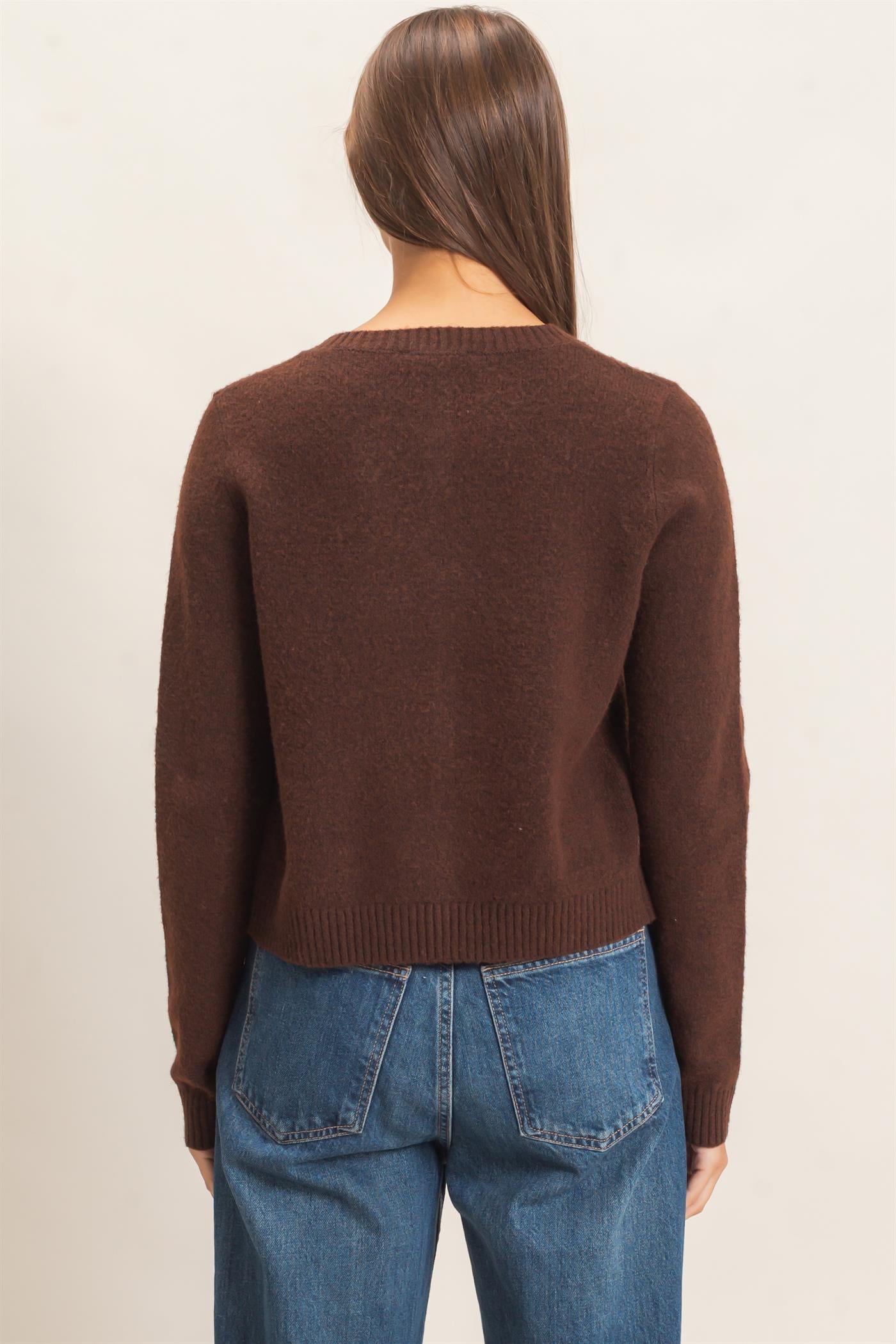 Wholesale Crew Neck Cardigan Cardigans DZ26E119 DARK BROWN DOUBLE ZERO