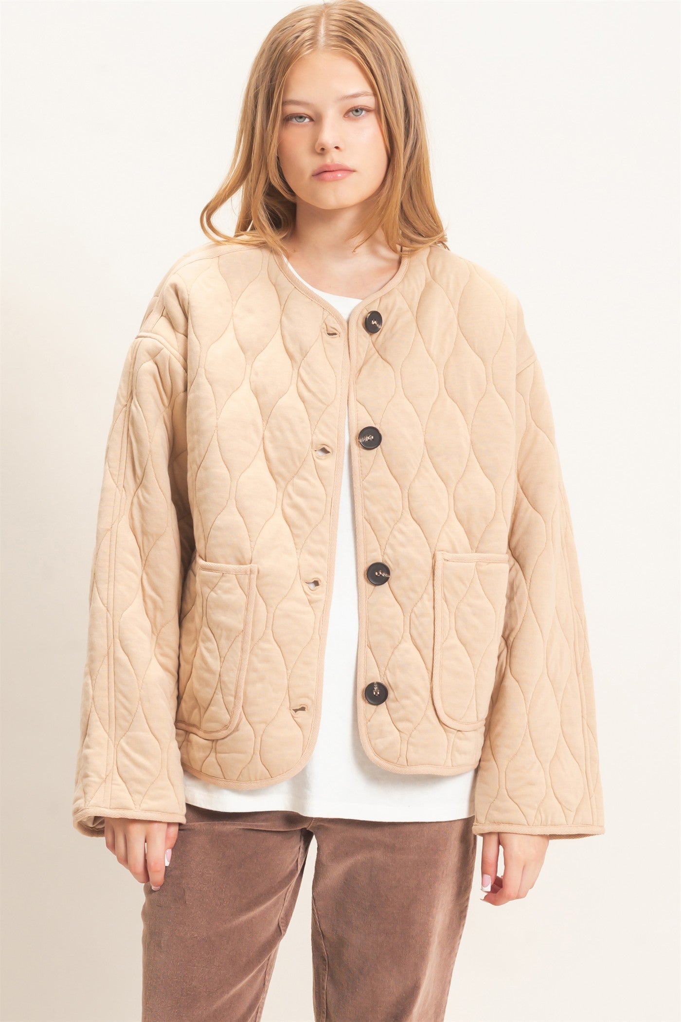 Wholesale Diamond Quilted Jacket Coats & Jackets HF26E370 TAUPE HYFVE